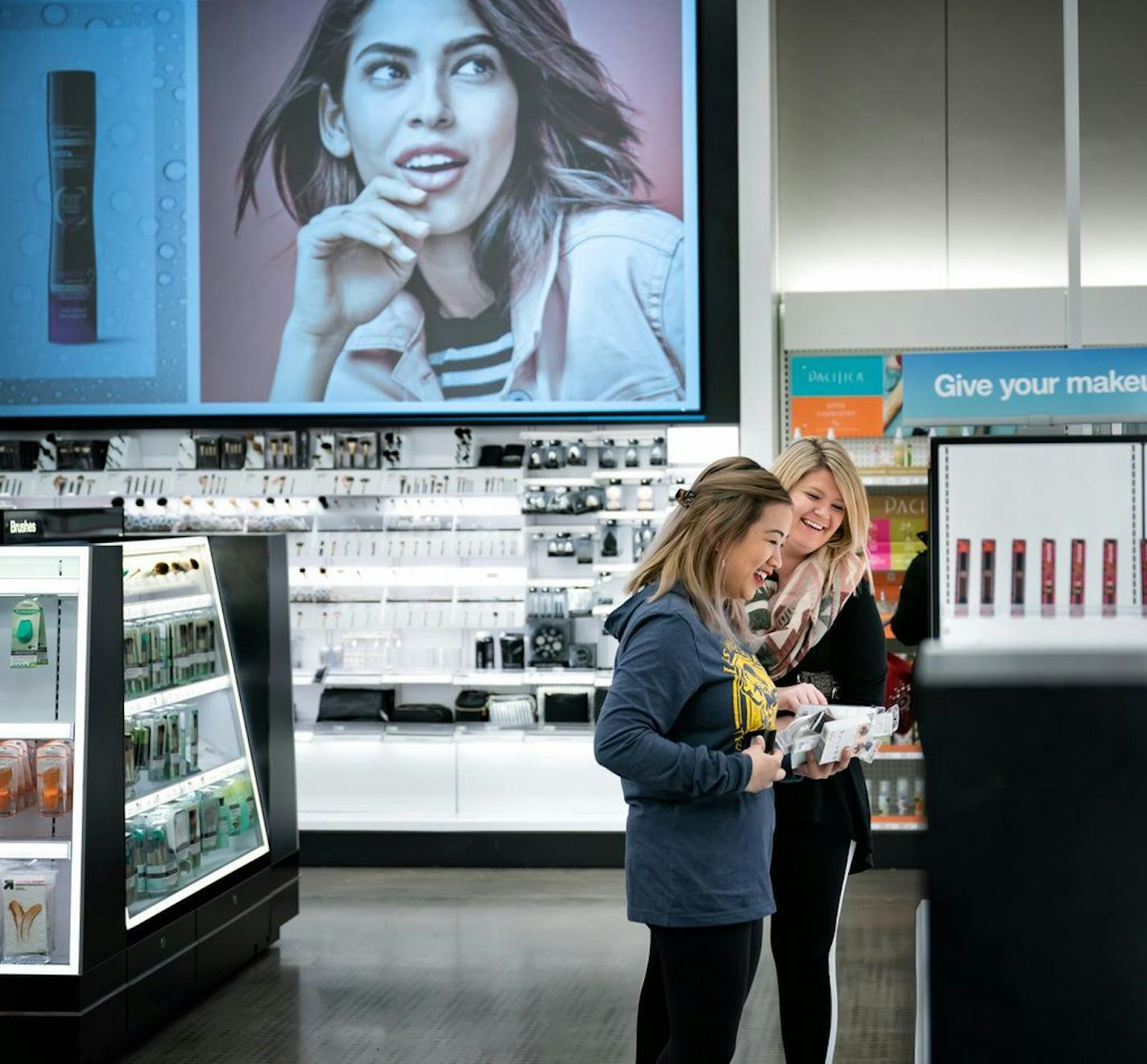 Maria Almoite, left, and Christina Pace, right, shopped the newly remodeled Beauty section in the Target store in downtown Minneapolis.