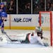 The Rangers' Ryan Callahan was stopped from in close by Wild goalie Jose Theodore during the first period Thursday night at Madison Square Garden.