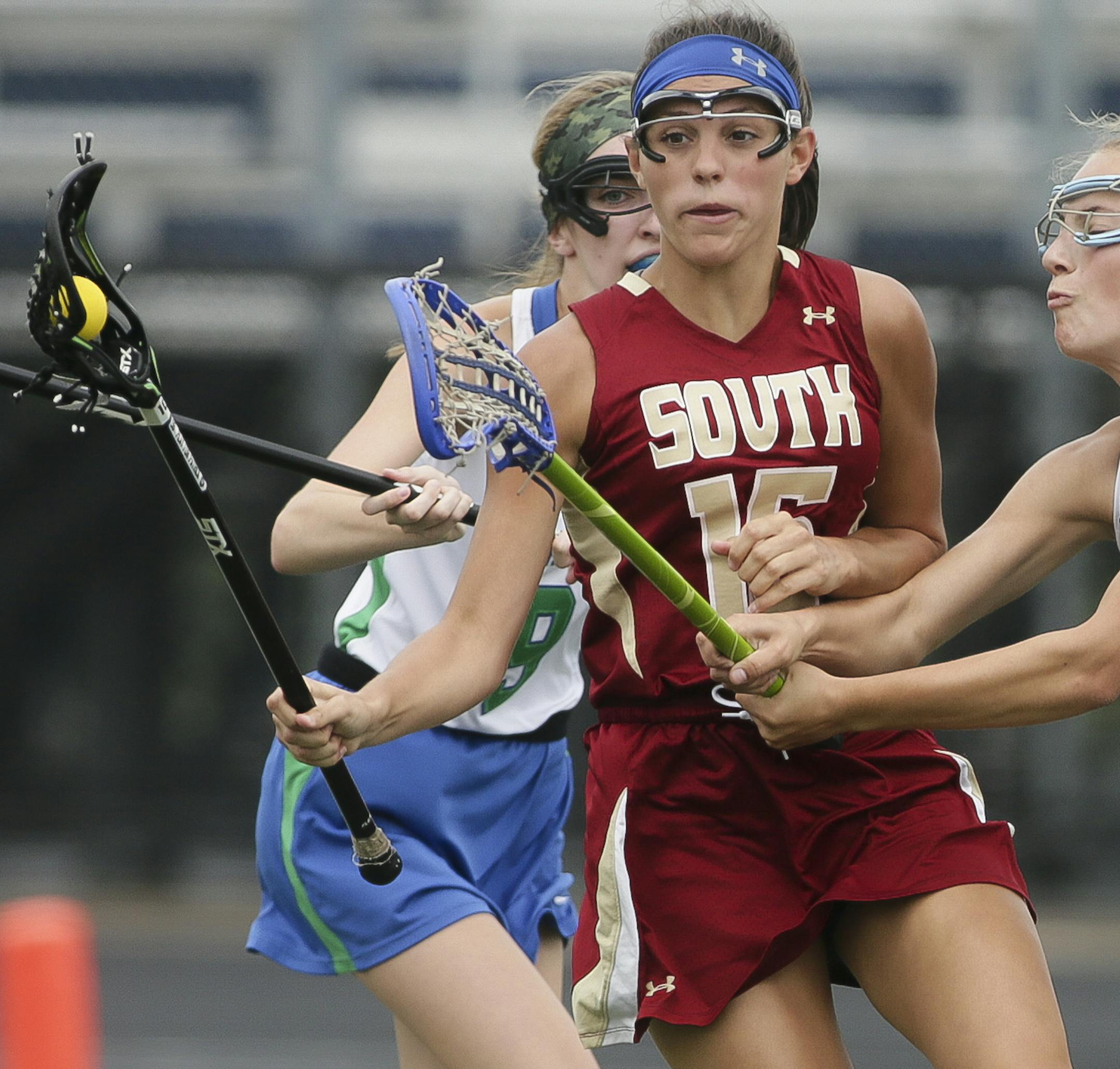 ] Timothy Nwachukwu • timothy.nwachukwu@startribune.com Despite heavy rains and an early weather delay, the Blake School (Minneapolis) Bears defeated the Lakeville South Cougars 12-10 to advance to the 2016 MSHSL girls lacrosse state tournament semifinal at Chanhassen High School on Tues., June 14, 2016. The Bears will play the Prior Lake Lakers in the semifinals on June 16.