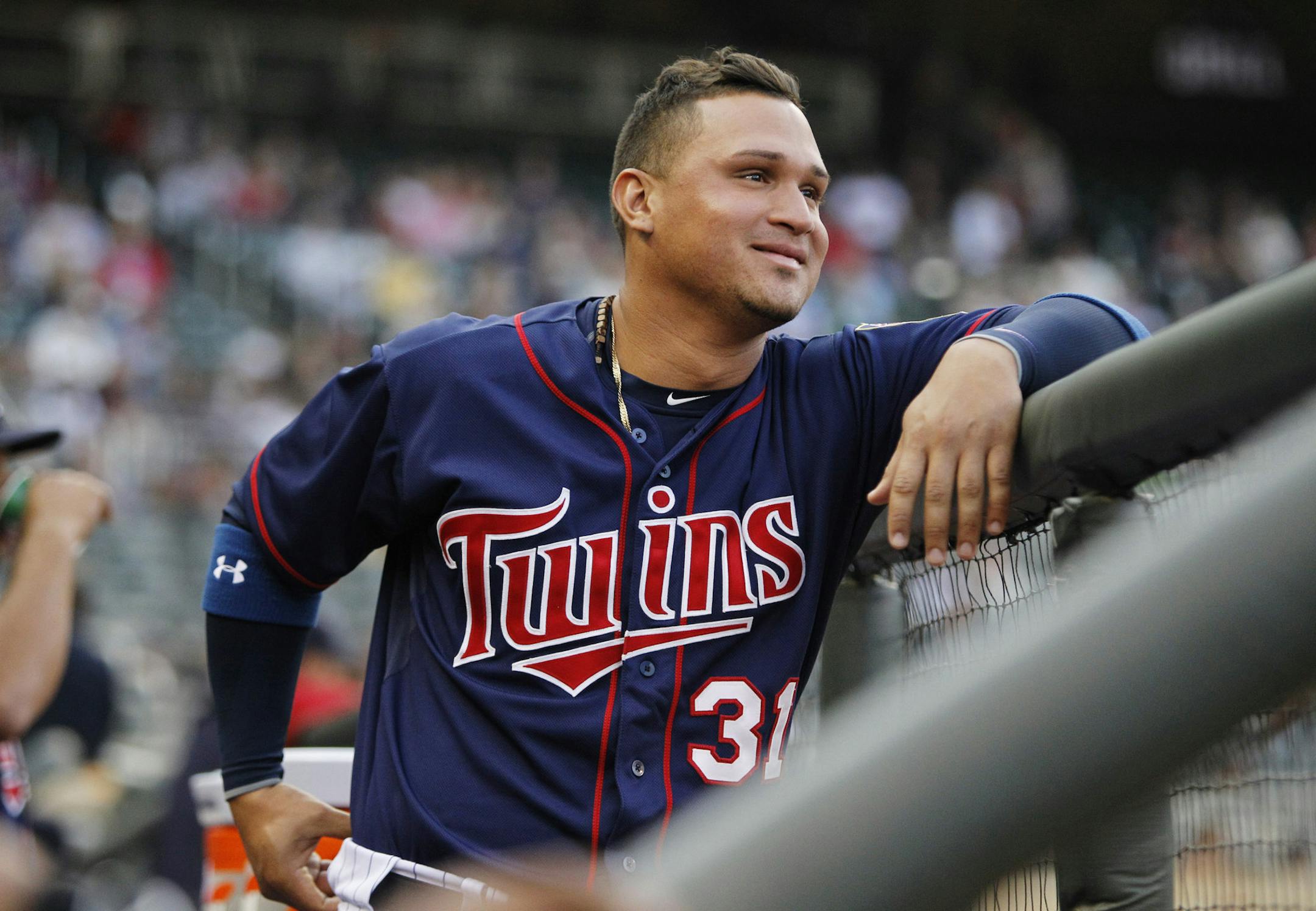Minnesota Twins right fielder Oswaldo Arcia (31) shown before a baseball game against the Chicago White Sox, Monday, May 13, 2013, in Minneapolis. (AP Photo/Genevieve Ross) ORG XMIT: MIN2013060719281900