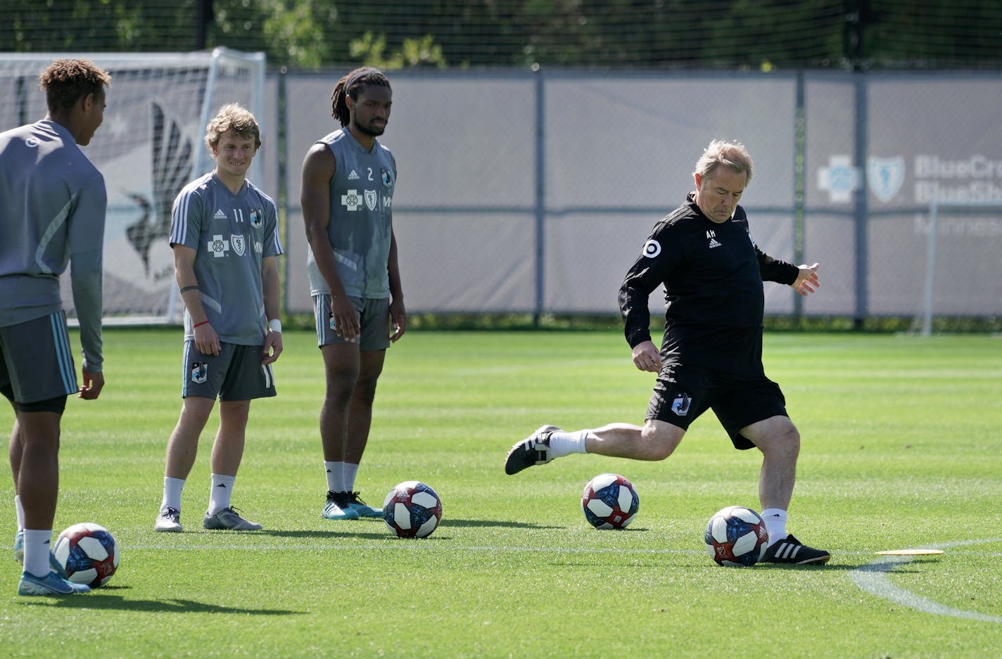 Adrian Heath shows his skills during a Loons practice in September.