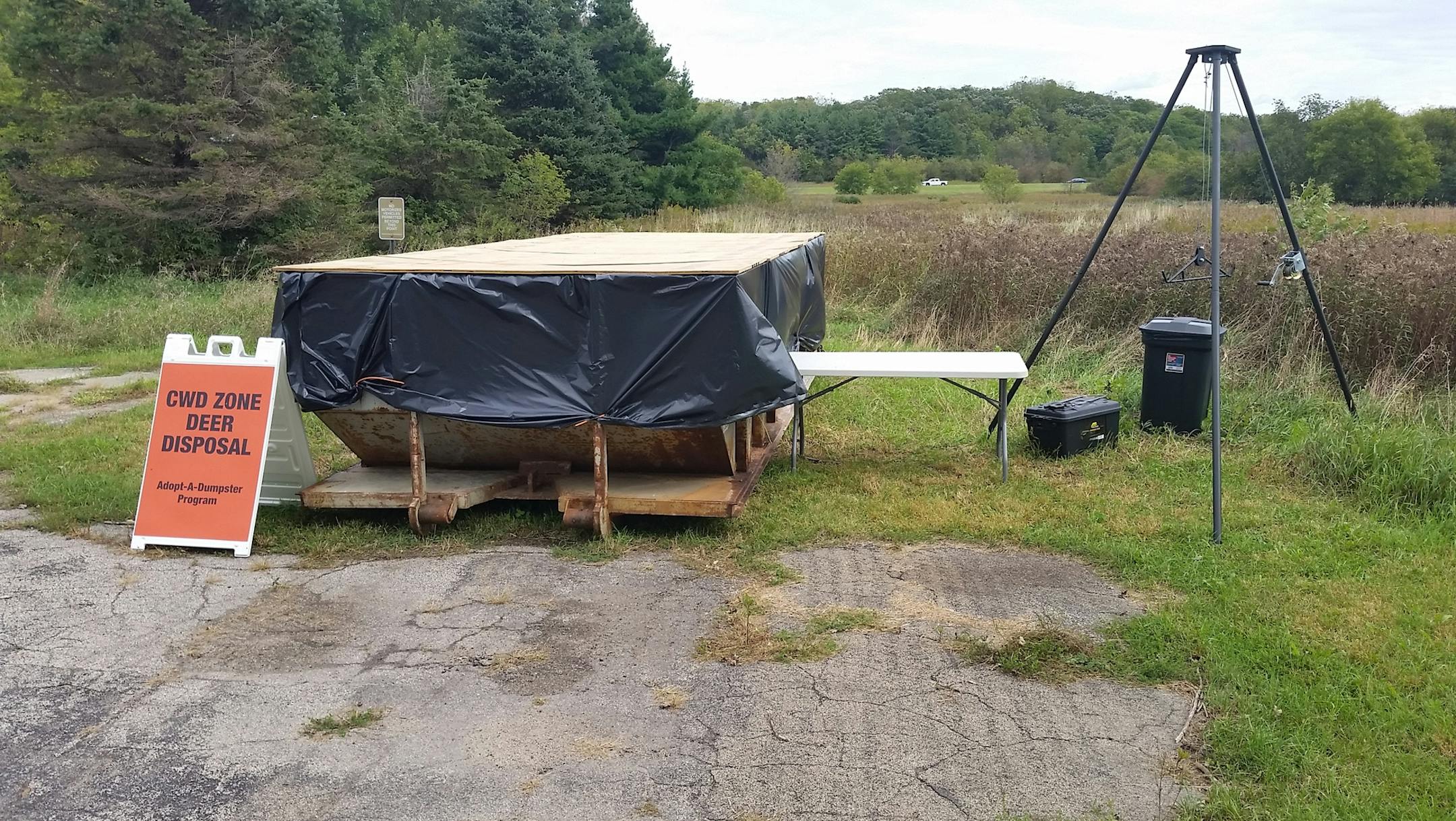 A Waste Management dumpster for deer carcasses in Rochester, Minnesota.