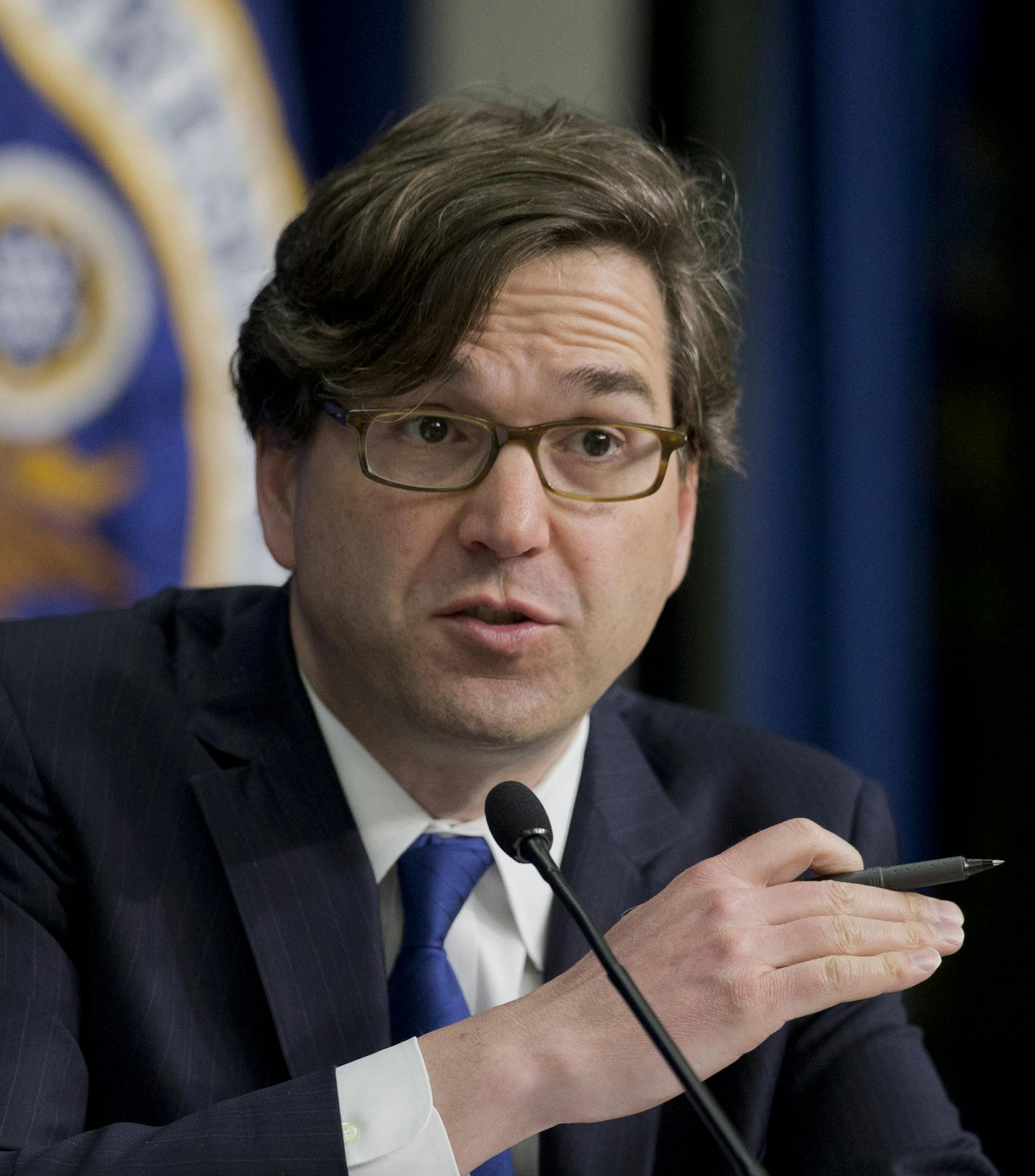 Council of Economic Advisers Chairman Jason Furman, talks about President Barack Obamaís Fiscal Year 2016 Budget, during a news conference at the Eisenhower Executive Office Building in the White House complex in Washington, Monday, Feb. 2, 2015. Obama sent Congress a record $4 trillion budget Monday that would boost taxes on higher-income Americans and corporations and eliminate tight federal spending caps to shower more money on both domestic and military programs. It would provide middle