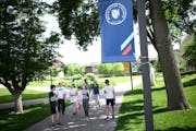 A group of prospective students toured the campus of Macalester College last month.