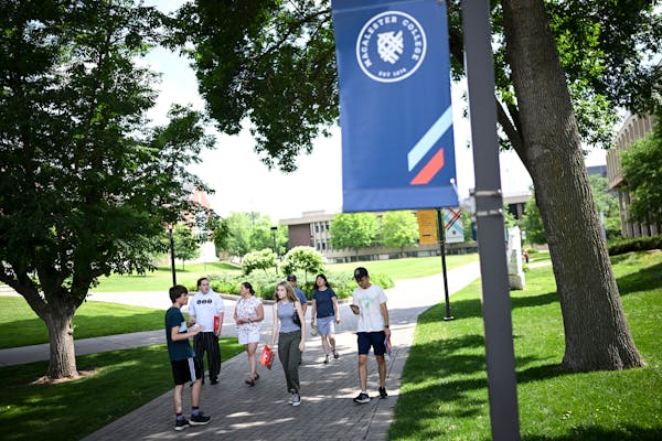 A group of prospective students toured the campus of Macalester College last month.