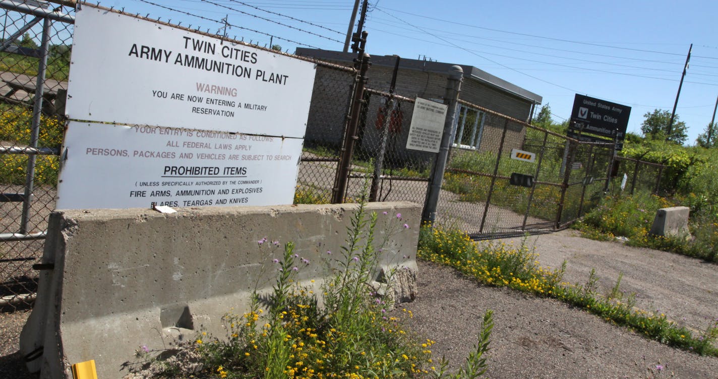 BRUCE BISPING &#xa5; bbisping@startribune.com Arden Hills, MN., Tuesday, 6/29/10] The Gate 4 entrance to the Twin Cities Army Ammunition Plant is closed with weeds sprouting everywhere. The closed facility is part of a 485-acre redevelopment project which will be auctioned off this summer.