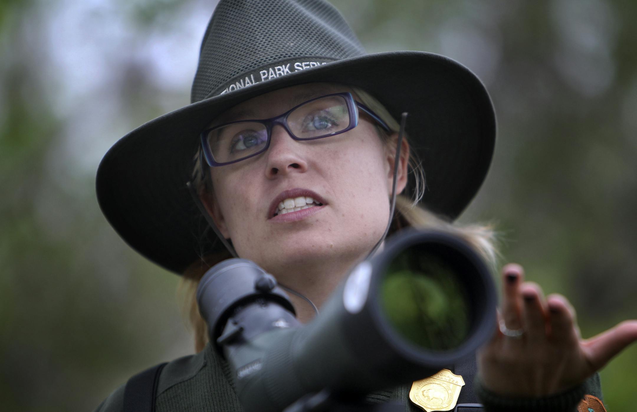 DAVID JOLES ‚Ä¢ djoles@startribune.com -May 24, 2011- Minneapolis, MN- : Among the wildlife displaced by the recent tornado were Great Blue Herons living in a rookery on an island near the Camden Bridge on North Mississippi Regional Park in north Minneapolis. An estimate 180 nests dotted the trees on the island but the tornado wiped out all the nests in the rookery. In this photo:] Sharon Stiteler, a National Park Service Ranger at the Mississippi National River and Recreational
