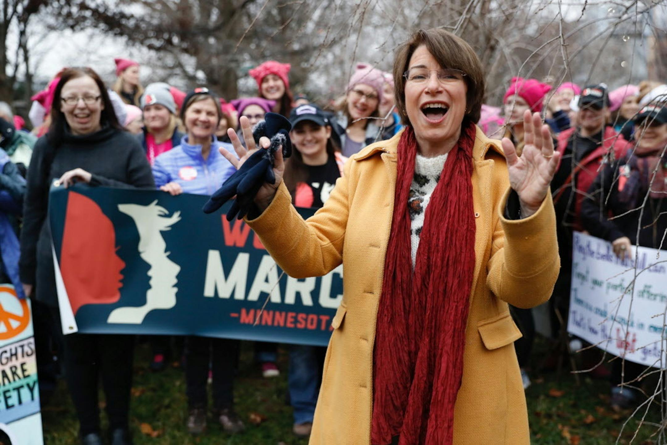 Sen. Klobuchar spoke to a crowd of Minnesotans who met up at a park at the beginning of the Women's March in Washington in Washington D.C., on Saturday, January 21, 2017. ] RENEE JONES SCHNEIDER * reneejones@startribune.com. 100s of Minnesotans came to D.C. For the Women's March on Washington.