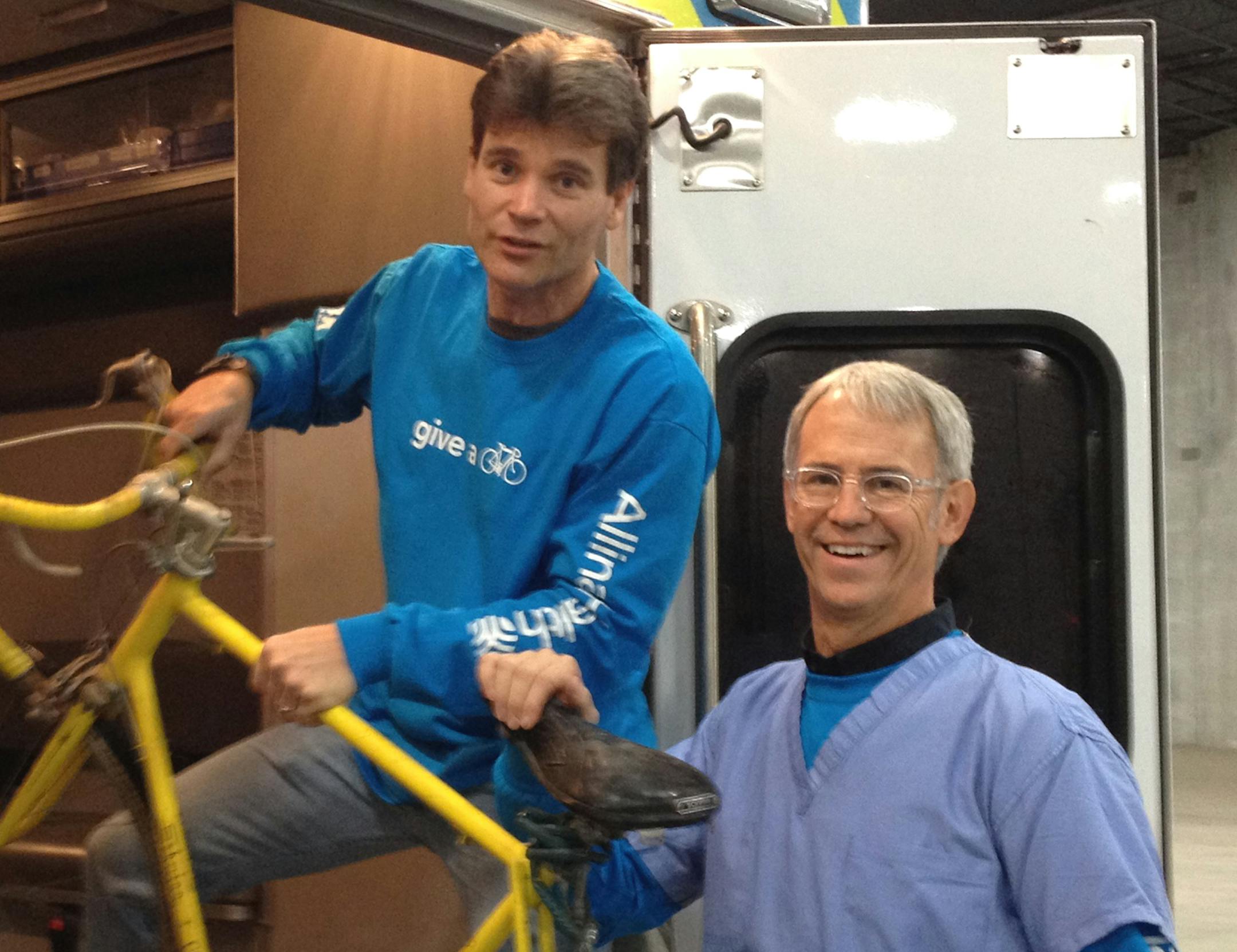 Free Bikes 4 Kidz founder Terry Esau, right, with board member Dave Wood.