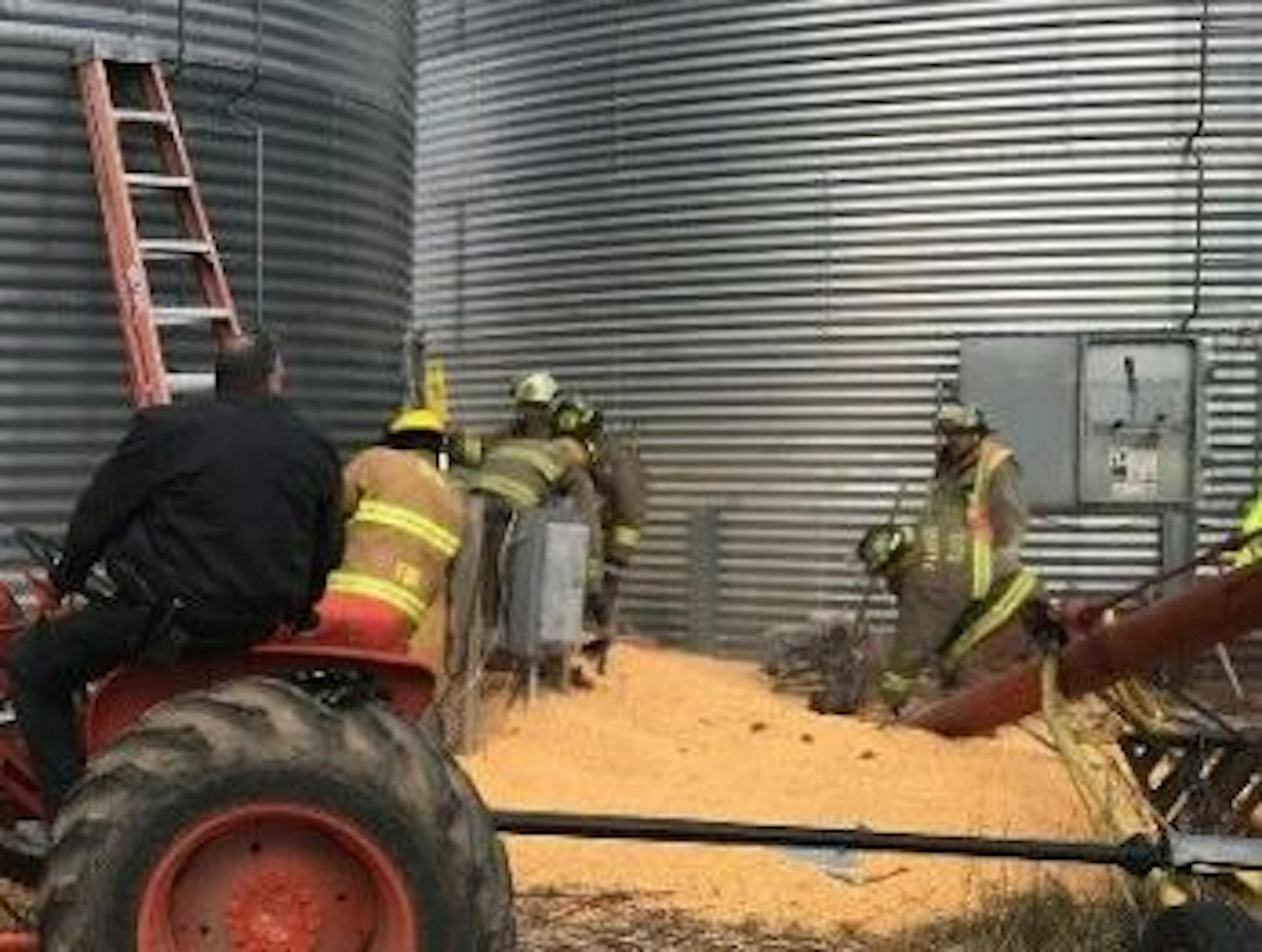 Emergency personnel were on the scene last week at a corn bin, where a man became trapped.