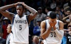 Gorgui Dieng (5) and Karl-Anthony Towns (32) reacted at the end of the game. New York beat Minnesota by a final score of 106-104.