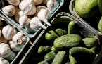 At the Midtown Farmer's Market, local healthful grown cucumbers and garlic are available for community member to buy with SNAP benefits (formerly know