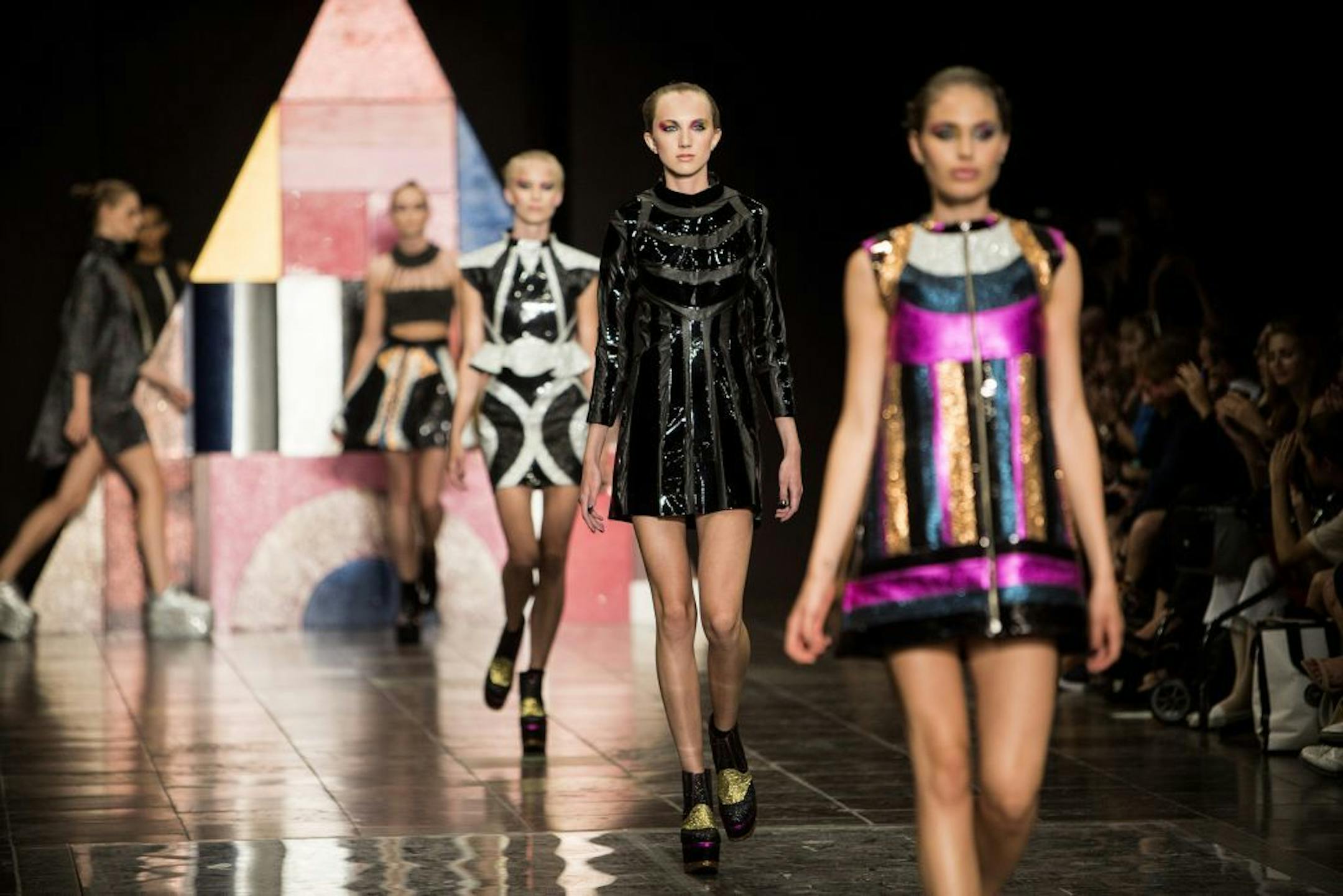 Models display a creation by Moonspoon Saloon, during Copenhagen Fashion Week, Friday, Aug. 9, 2013. (AP Photo/Polfoto, Ditte Valente) DENMARK OUT