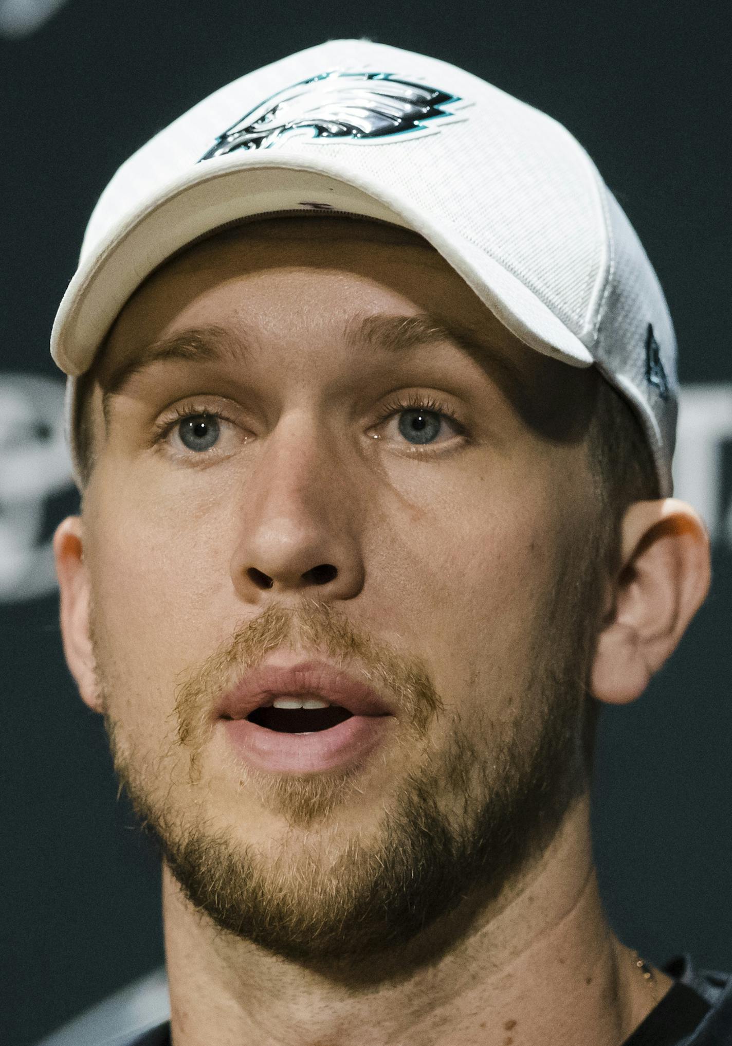 Philadelphia Eagles quarterback Nick Foles speaks with members of the media during a news conference at the team's NFL football training facility in Philadelphia, Wednesday, Dec. 20, 2017. (AP Photo/Matt Rourke)