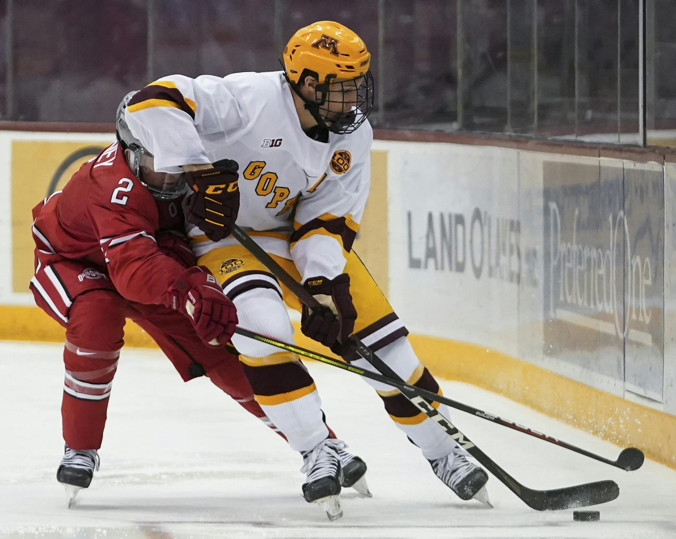 Sophomore Jackson LaCombe, vs. Ohio State last week, is among the Gophers' maturing defensemen.