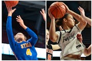 Tessa Johnson, left, and Taylor Woodson are prominent girls’ basketball recruits from Minnesota, one with a college plan made and one still consider