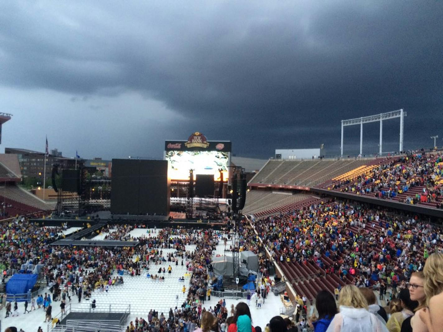 Crowds streamed out of TCF Bank Stadium as the weather turned just before the Beyonce concert was to begin.