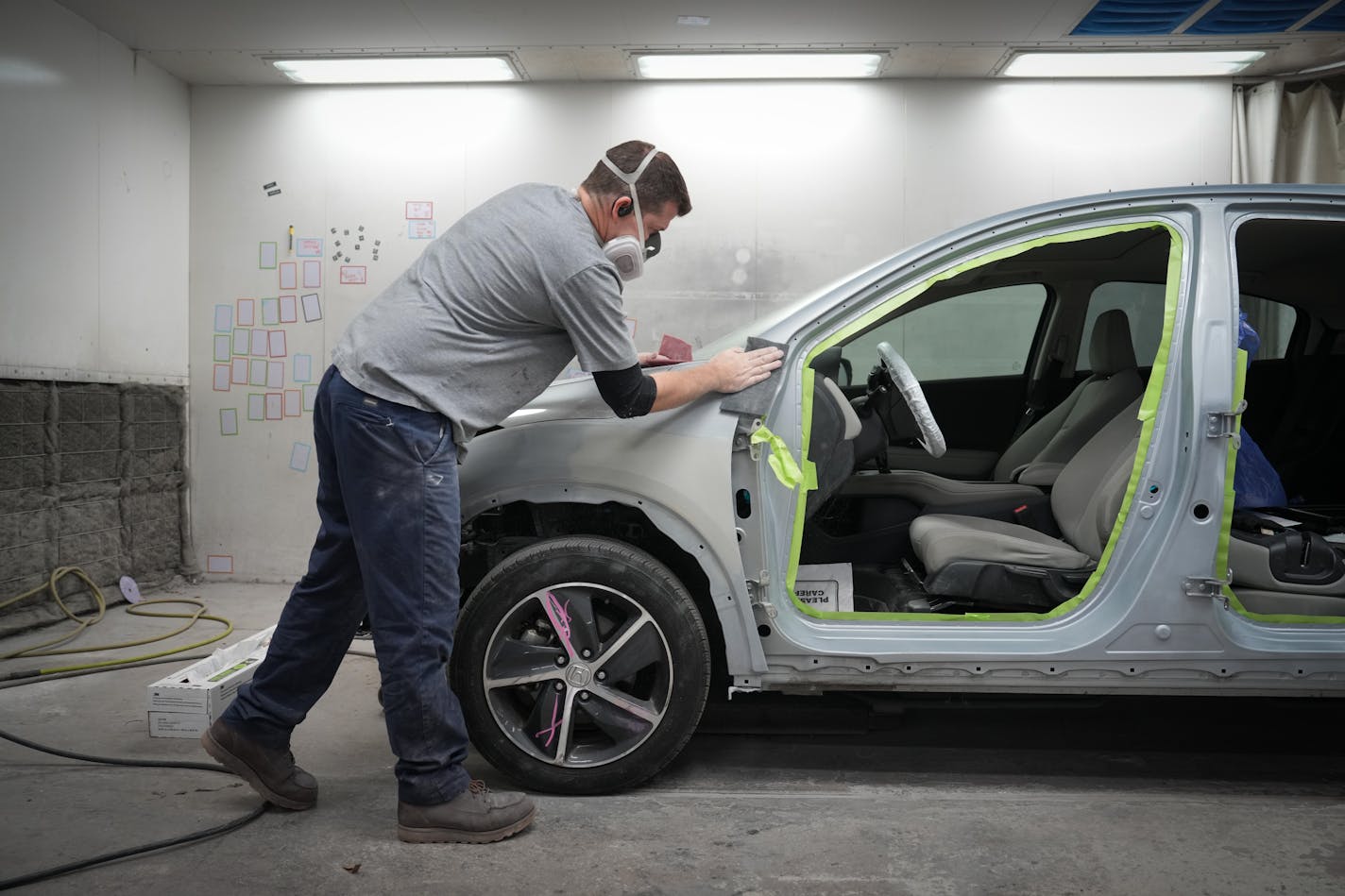 Andrew Lynaugh prepped repaired panels of this Honda HRV for painting, he has been with LaTuff for 5 years Tuesday, Nov. 14, 2023 St. Paul, Minn. Though inflation is cooling, service prices — including auto repairs — remain high. Latuff Bros. Auto Body, celebrating its 90th anniversary this year, is paying higher wages and more for materials, and having to negotiate with insurance companies in order to remain viable. ] GLEN STUBBE • glen.stubbe@startribune.com