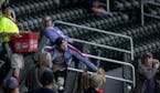 A fan could not reach a foul ball hit on the first base side in the first inning.