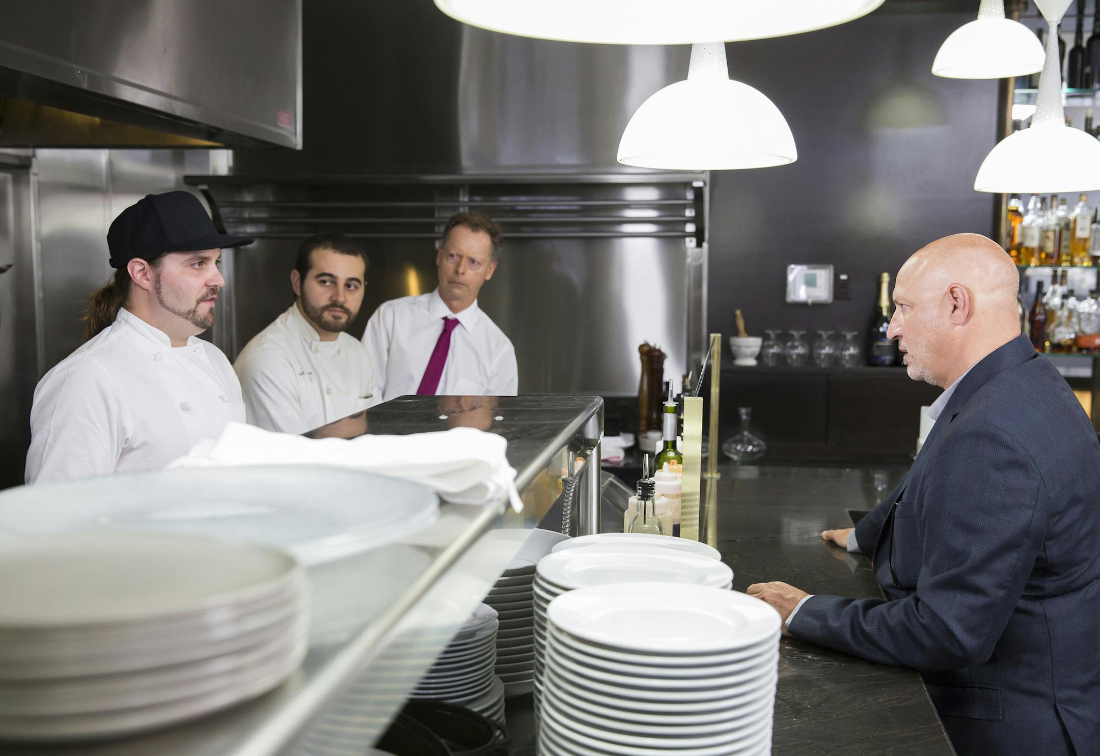 BEST NEW RESTAURANT -- "Italian Cuisine" Episode 101 -- Pictured: (l-r) Dustin Trani, Derek Restrepo, Igor Samoiloff, Tom Colicchio at DOMA -- (Photo by: Dale Berman/Bravo) ORG XMIT: Season:1