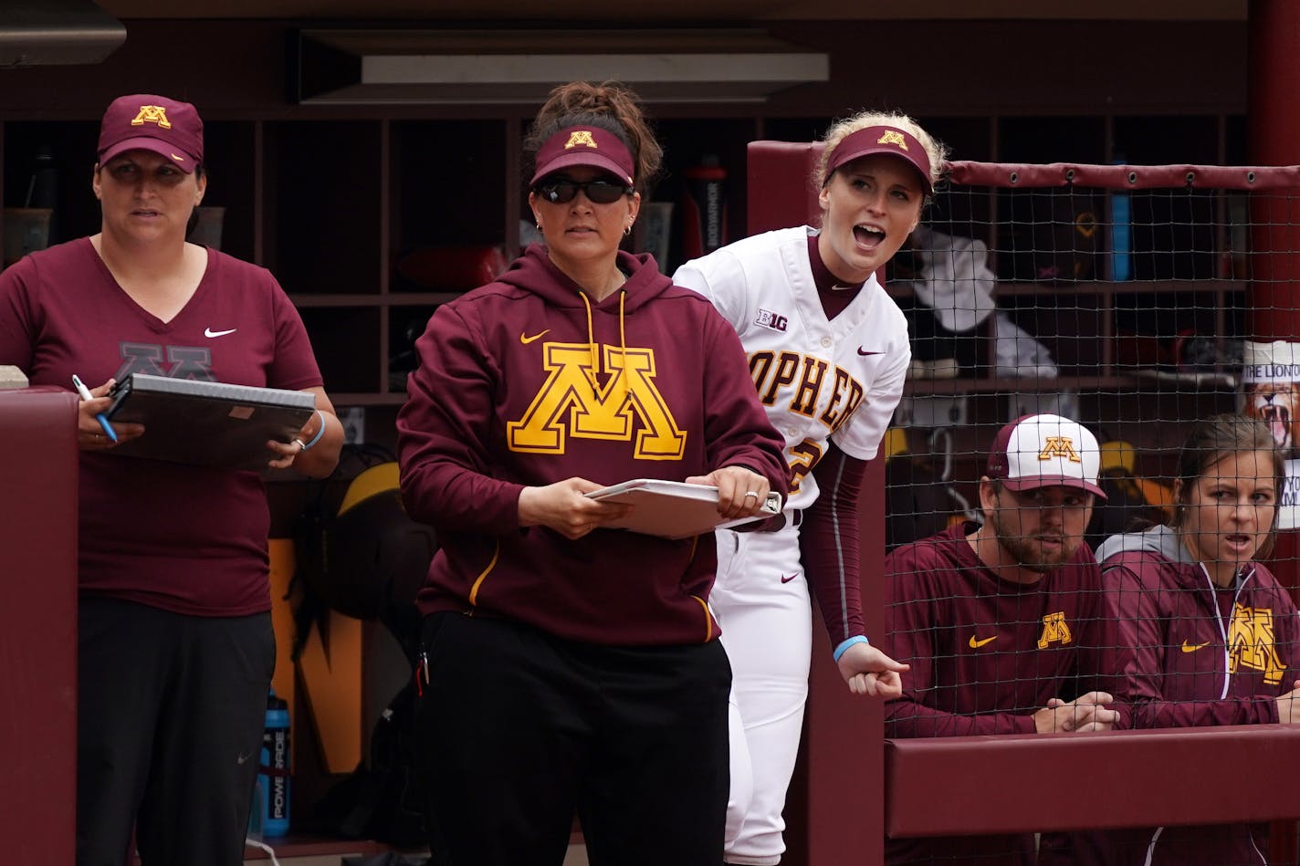 New Gophers head softball coach Piper Ritter (left, next to former head coach Jamie Trachsel in 2019) has served as pitching coach for three previous coaches. Now, Ritter says, the time was right for her to take over the program.