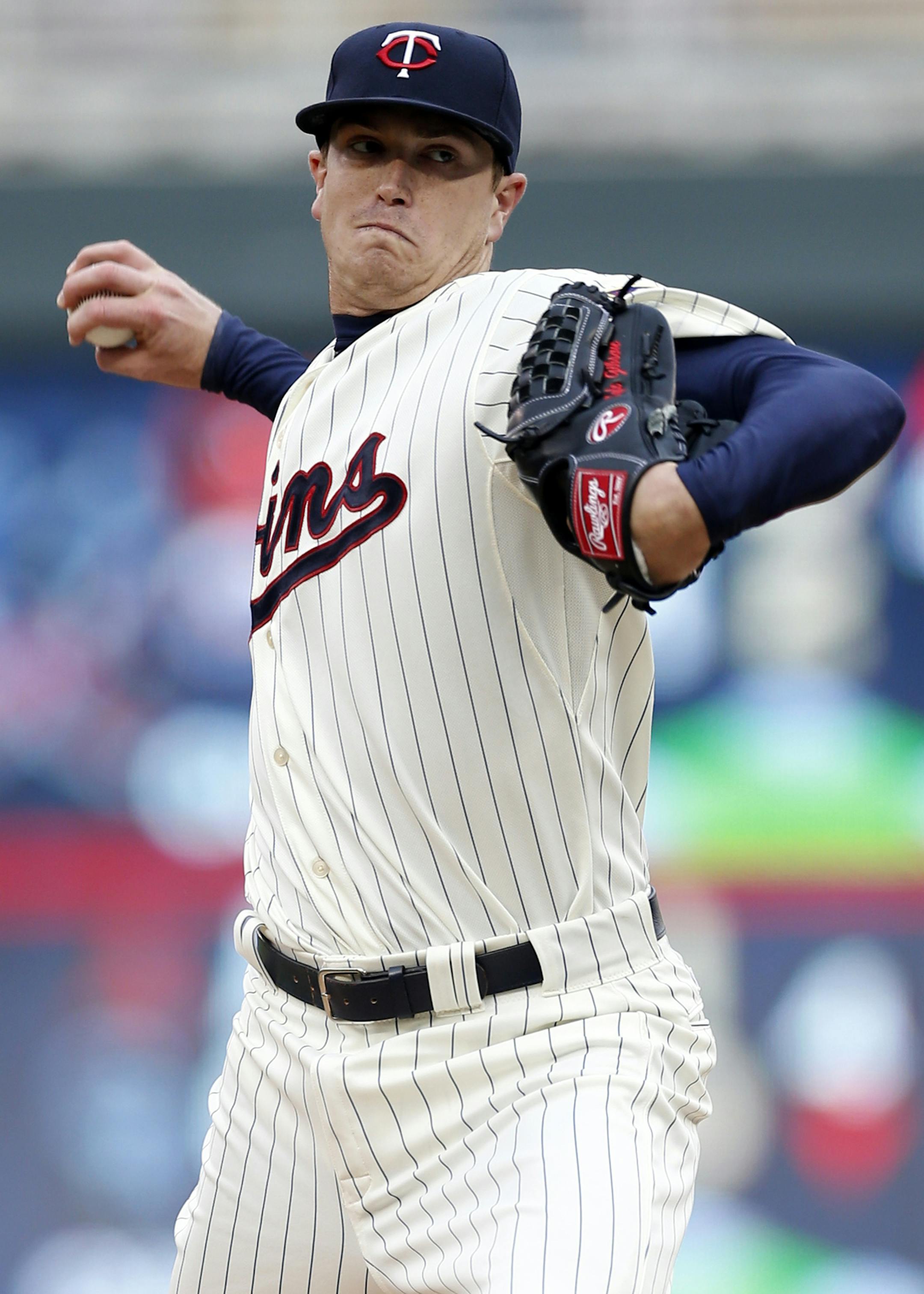 Minnesota Twins pitcher Kyle Gibson throws against the Oakland Athletics in the first inning of a baseball game, Wednesday, May 6, 2015, in Minneapolis. (AP Photo/Jim Mone)
