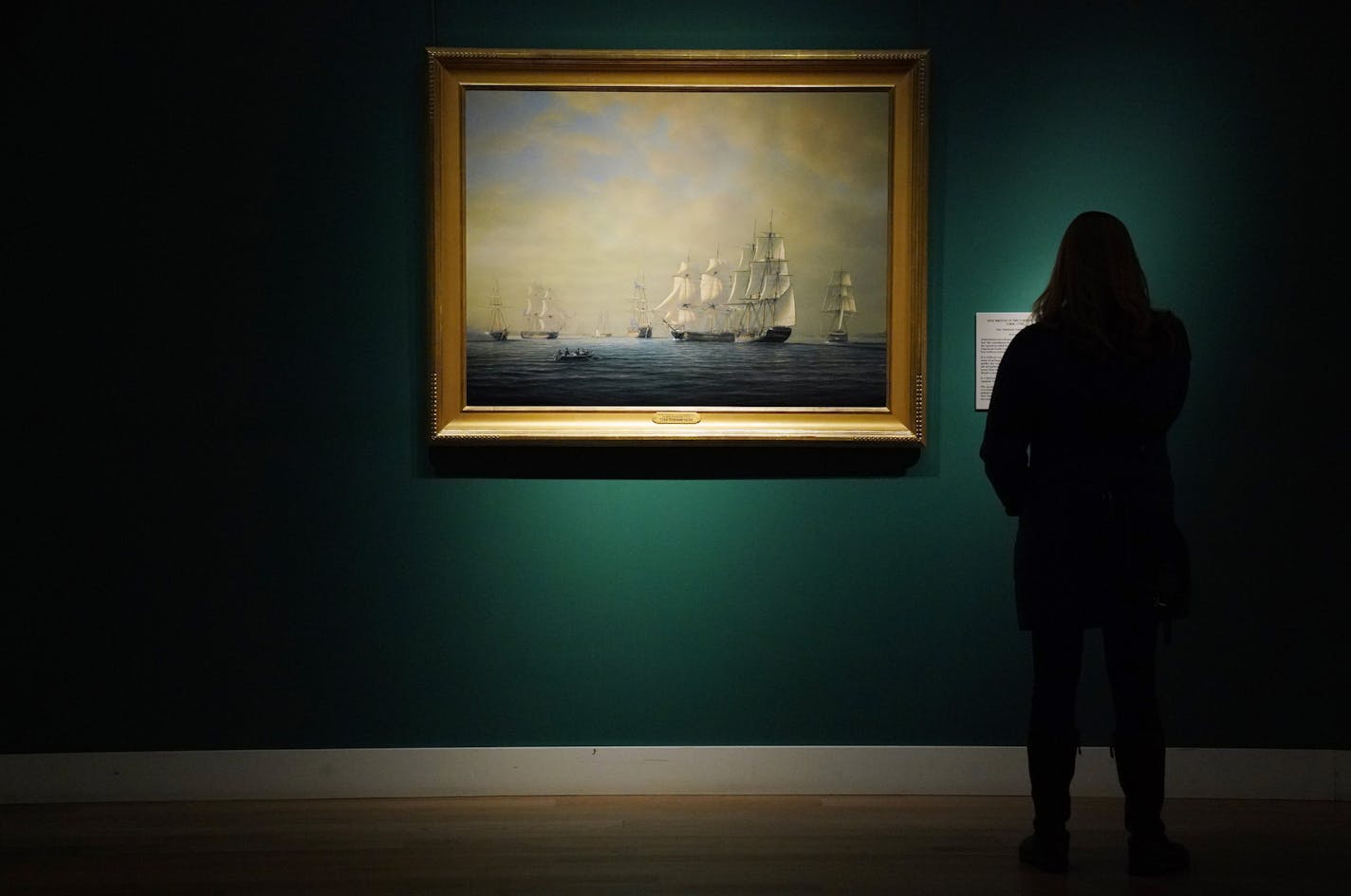 Tim Thompson's "HMS Bristol in the Narrows, New York, 1776" is part of the Minnesota Marine Art Museum's new show "This Is New York."