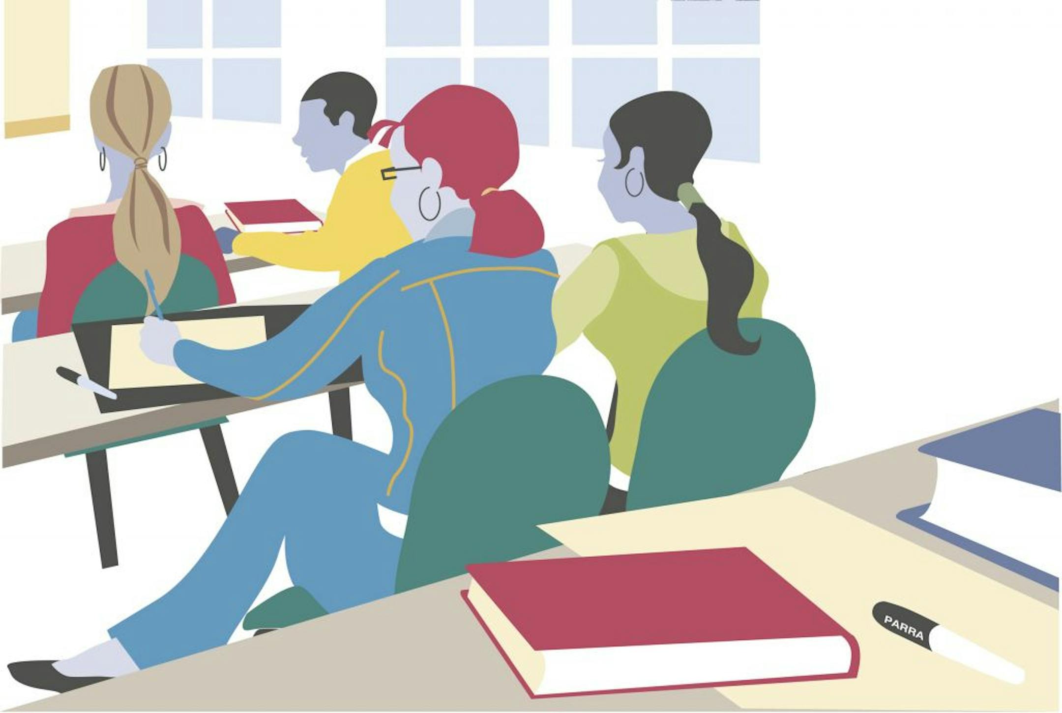 300 dpi SW Parra color illustration of students in a classroom, with one student high atop a ladder; titled "Overachievers." The Fresno Bee 2008<p> 05000000; EDU; krteducation education; krtnational national; krtworld world; krt; mctillustration; 05001000; 05002000; 05005003; 05007000; adult education; college; continuing education; further education; high school; krtschool school; university; fr contributed; class; classroom; learn; learning; note; overachieve; overachiever; parra; student; stu