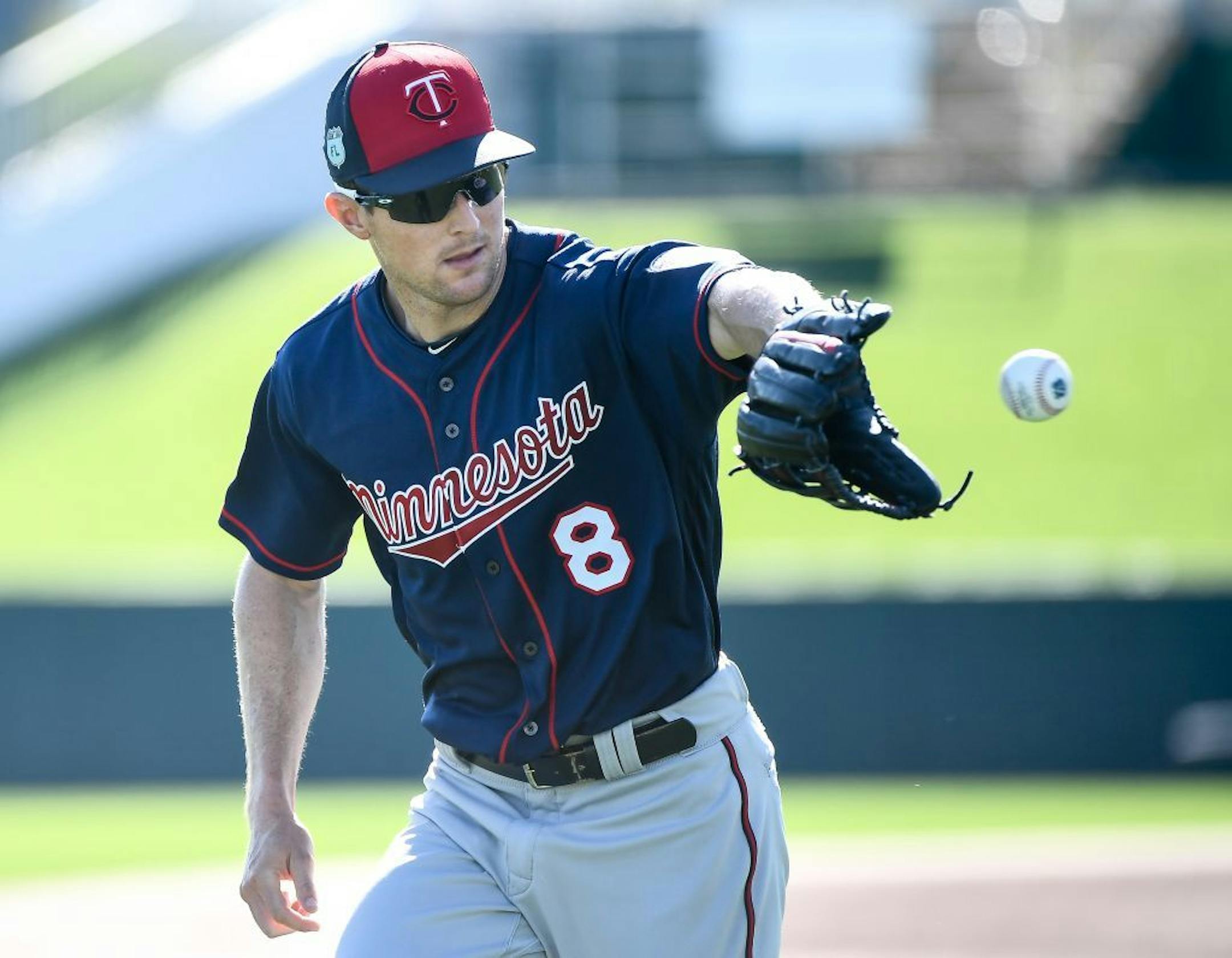 Twins non-roster invite outfielder Drew Stubbs caught a ball during outfielder workouts.