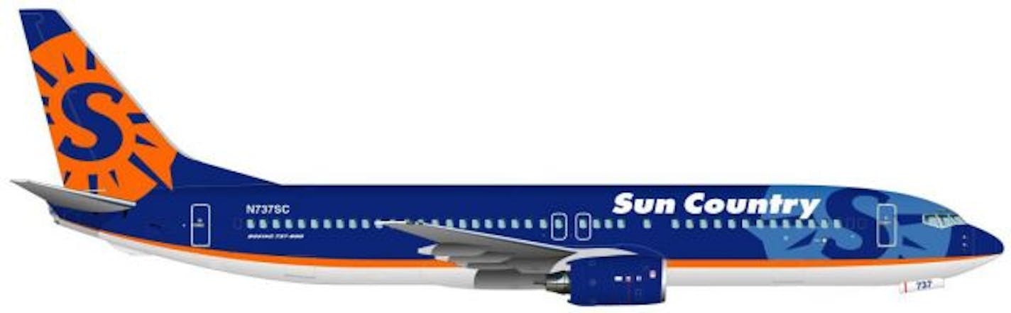 A drawing of the new Sun Country Boeing 737-800 jetliner.