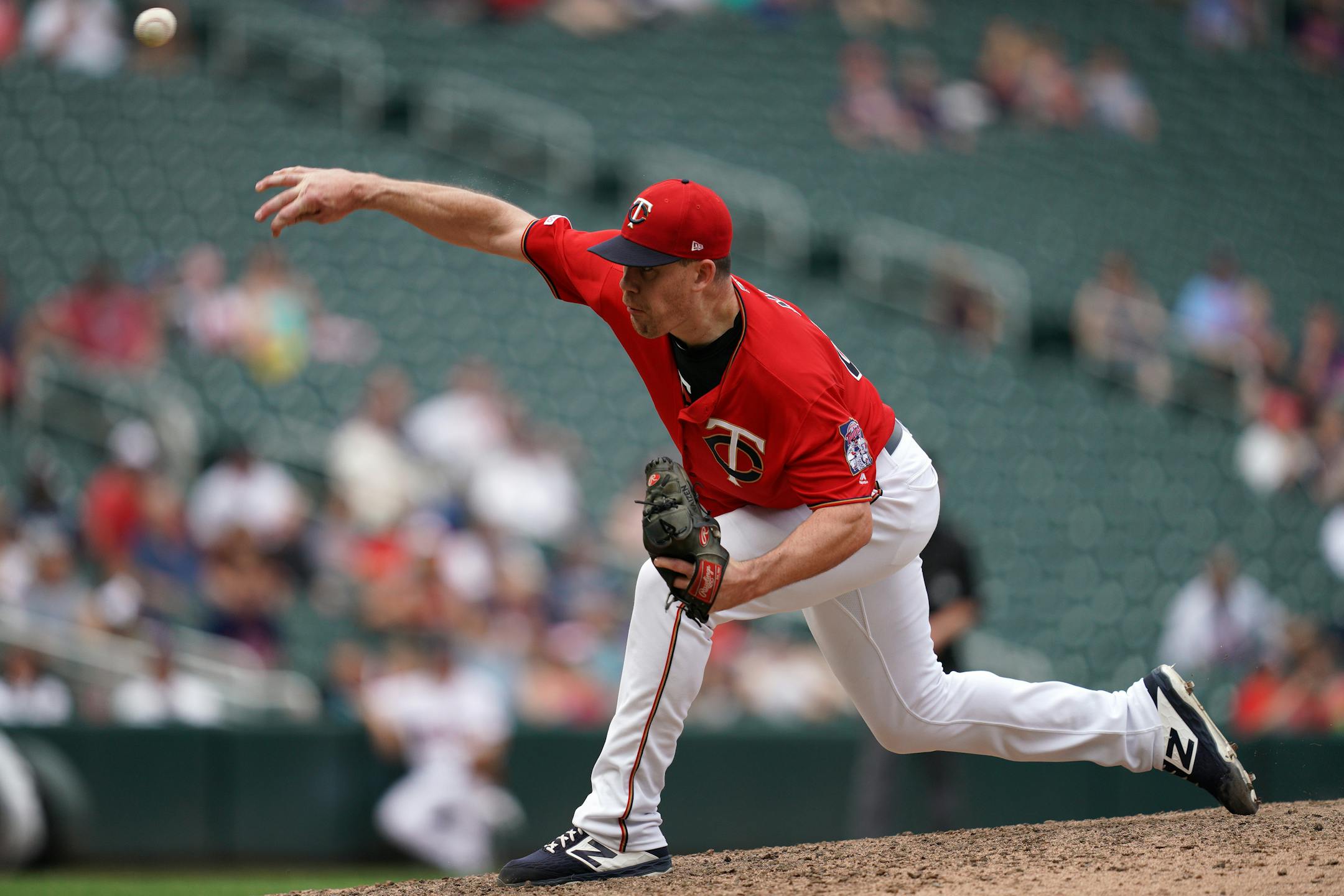 Reliever Trevor May was the sixth Twin to throw a pitch at least 99 mph since 2008.