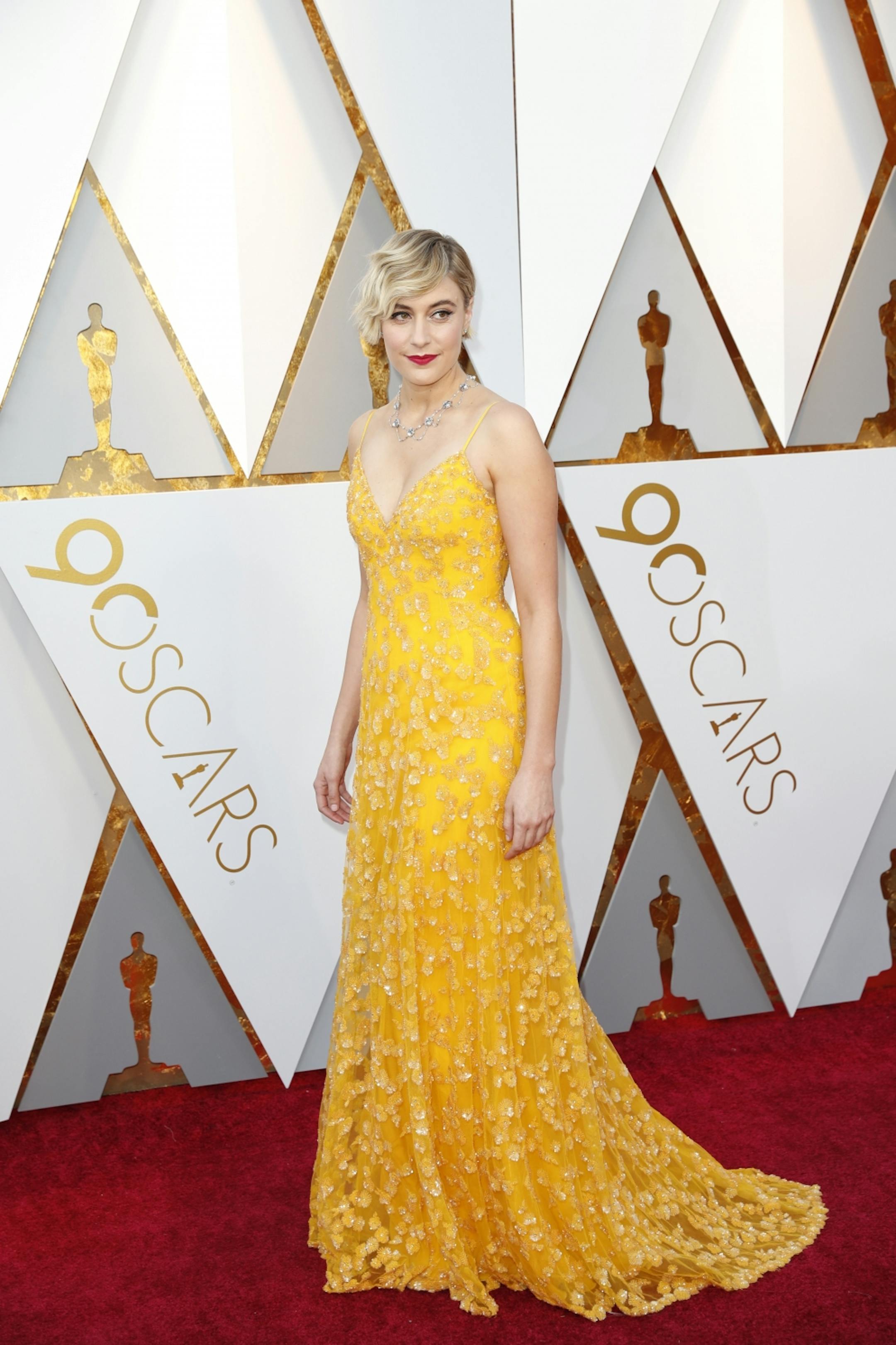 Greta Gerwig arrives at the 90th Academy Awards on Sunday, March 4, 2018, at the Dolby Theatre at Hollywood & Highland Center in Hollywood.