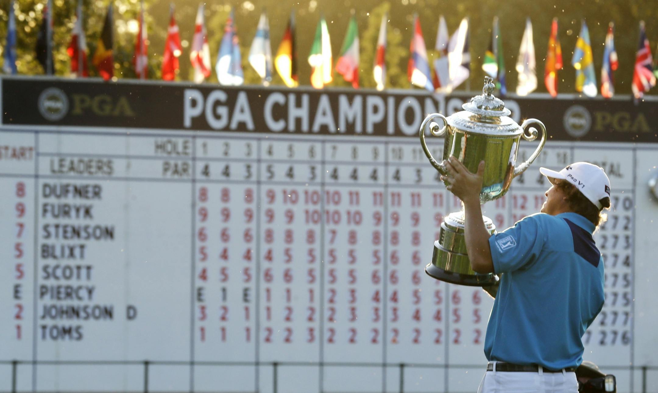 Jason Dufner celebrated with the Wanamaker Trophy after winning the PGA Championship on Sunday
