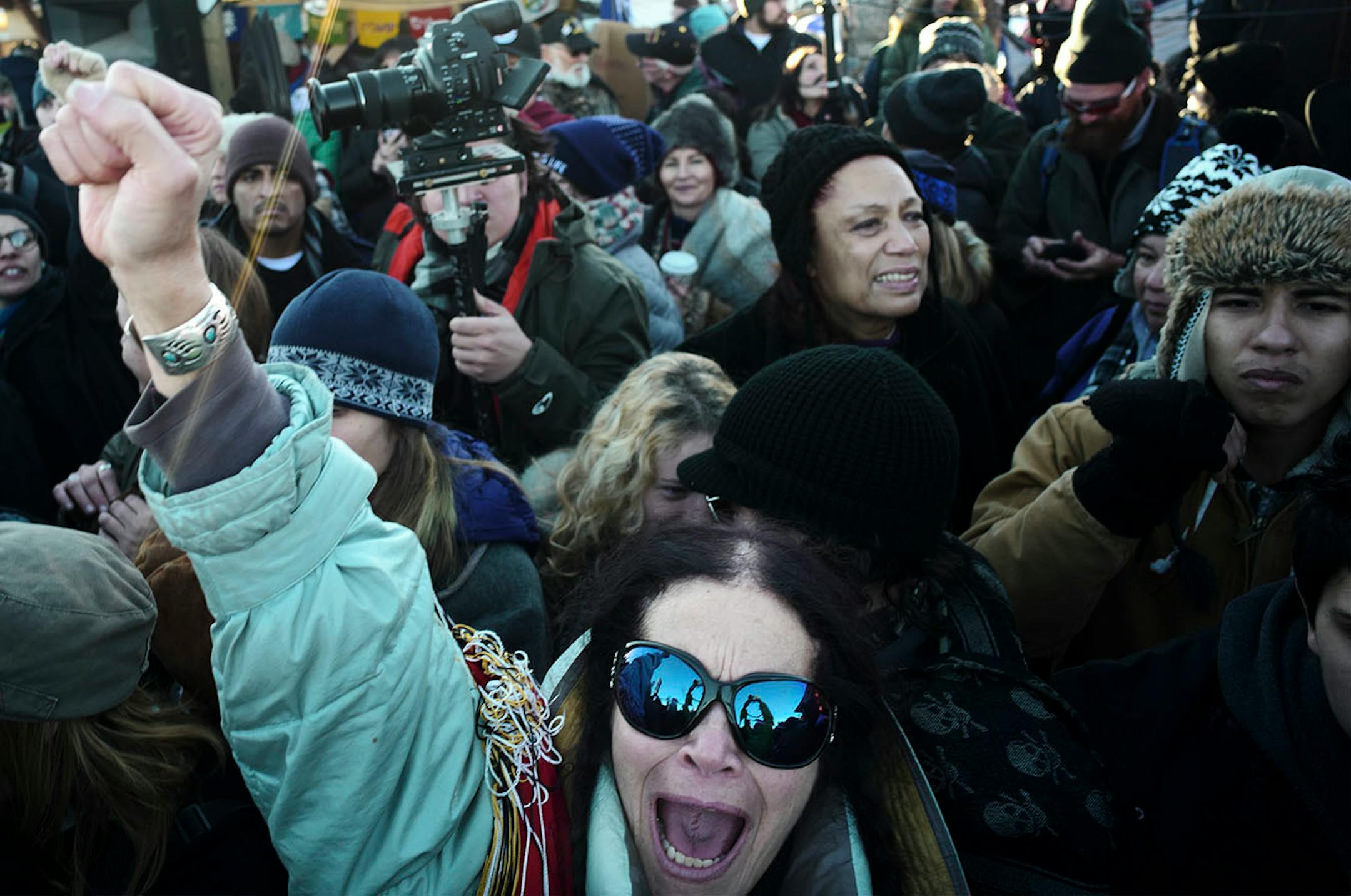 At Oceti Sakowin camp, protesters celebrated on Sunday, Dec. 4,after the Army Corps of Engineers delayed an easement for the Dakota Access Pipeline to drill under Lake Oahu.