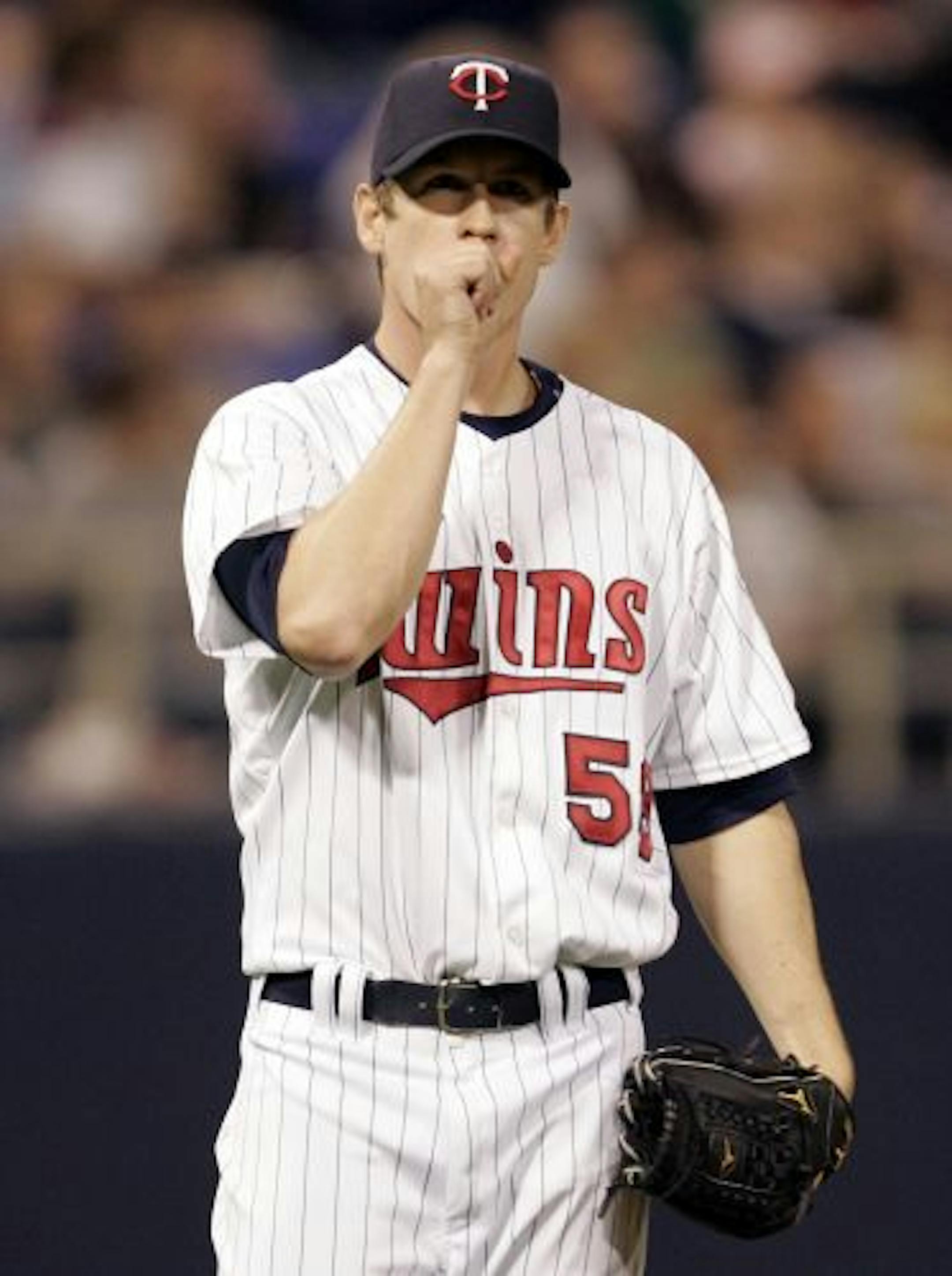 Twins pitcher Kevin Slowey (59) after giving up a homerun to Toronto�s Matt Stairs (24) in the sixth inning.