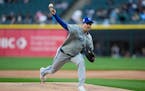 Kansas City Royals starting pitcher Seth Lugo throws against the Chicago White Sox during the first inning Monday.