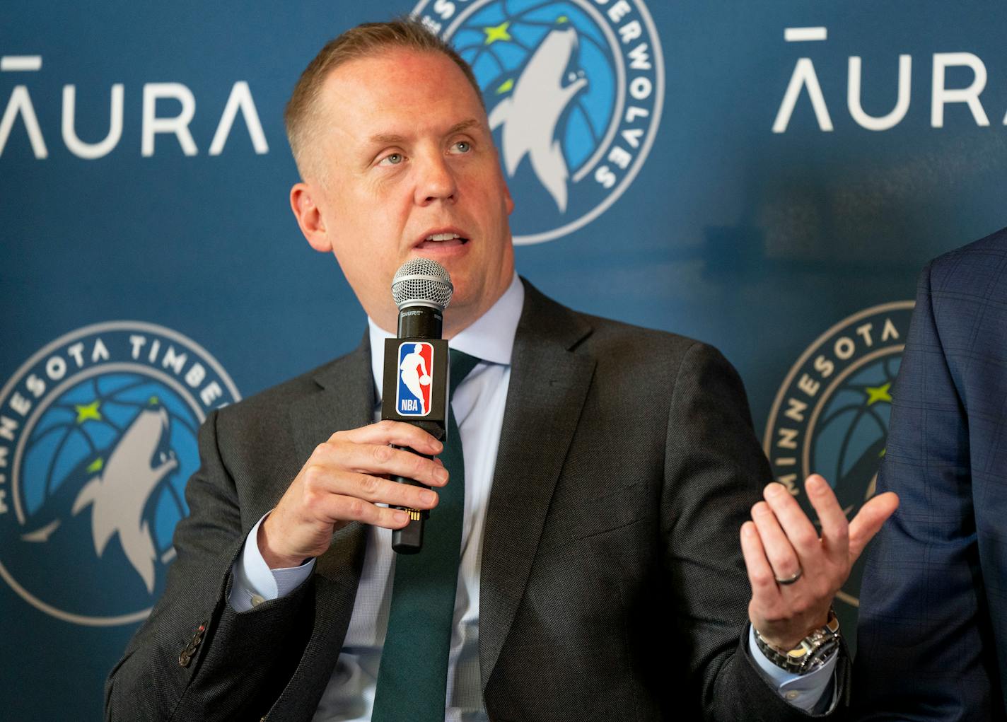 Minnesota Timberwolves President of Basketball Operations Tim Connelly speaks during a press conference to introduce the team's 2022 NBA draft selections Tuesday, June 28, 2022 at Target Center in Minneapolis. ]