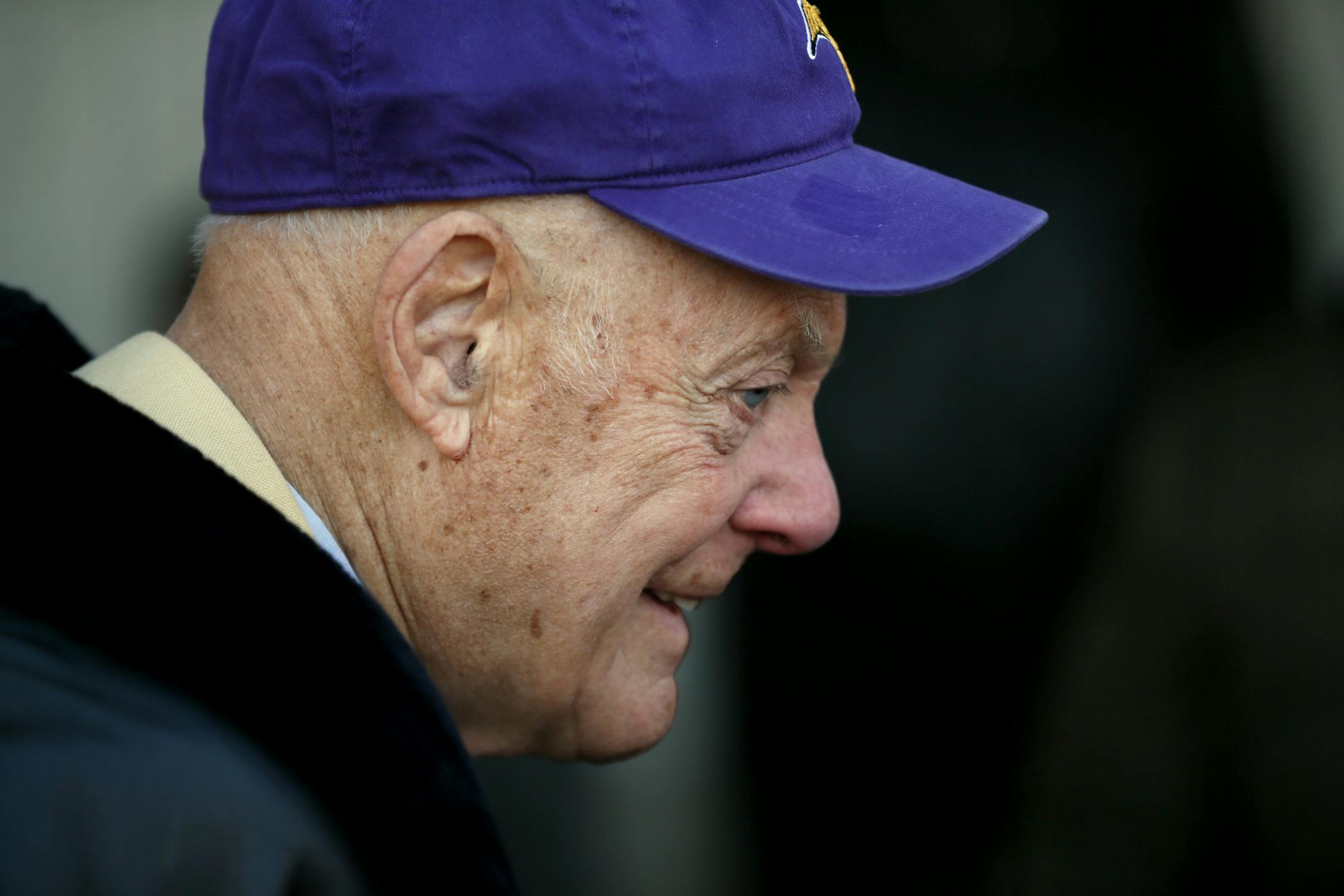 Former Minnesota Vikings coach Bud Grant arrived at a ceremony Monday were a street was dedicated in his honor near the new Vikings stadium December 1, 2014 in Minneapolis, MN.