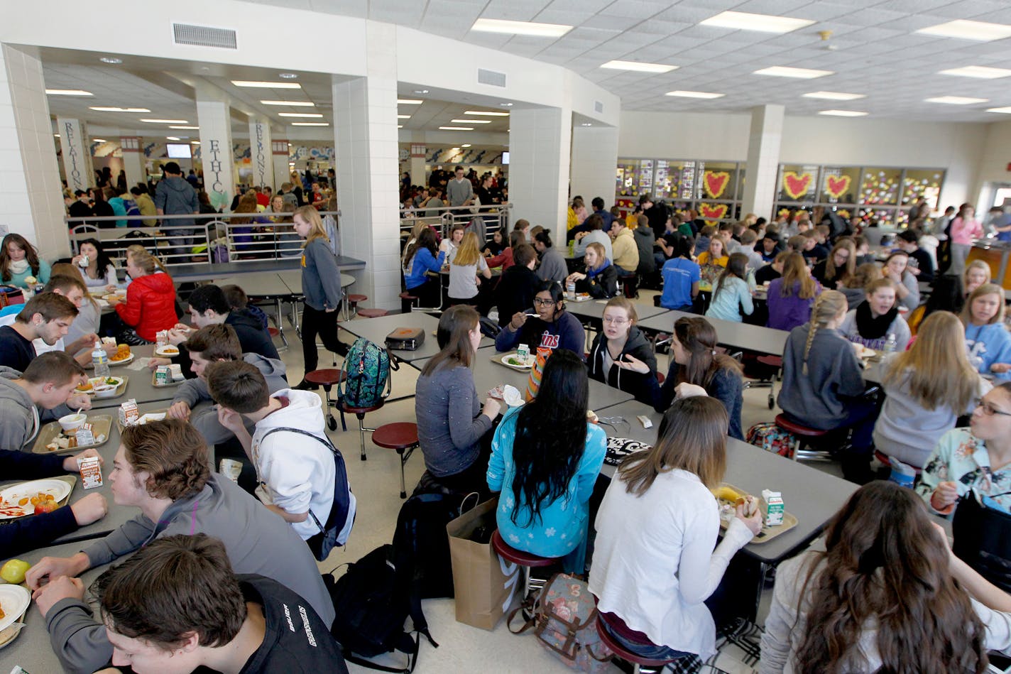 Wayzata High School students crowded the lunchroom for their lunch break, Monday, February 10, 2014 in Plymouth, MN.