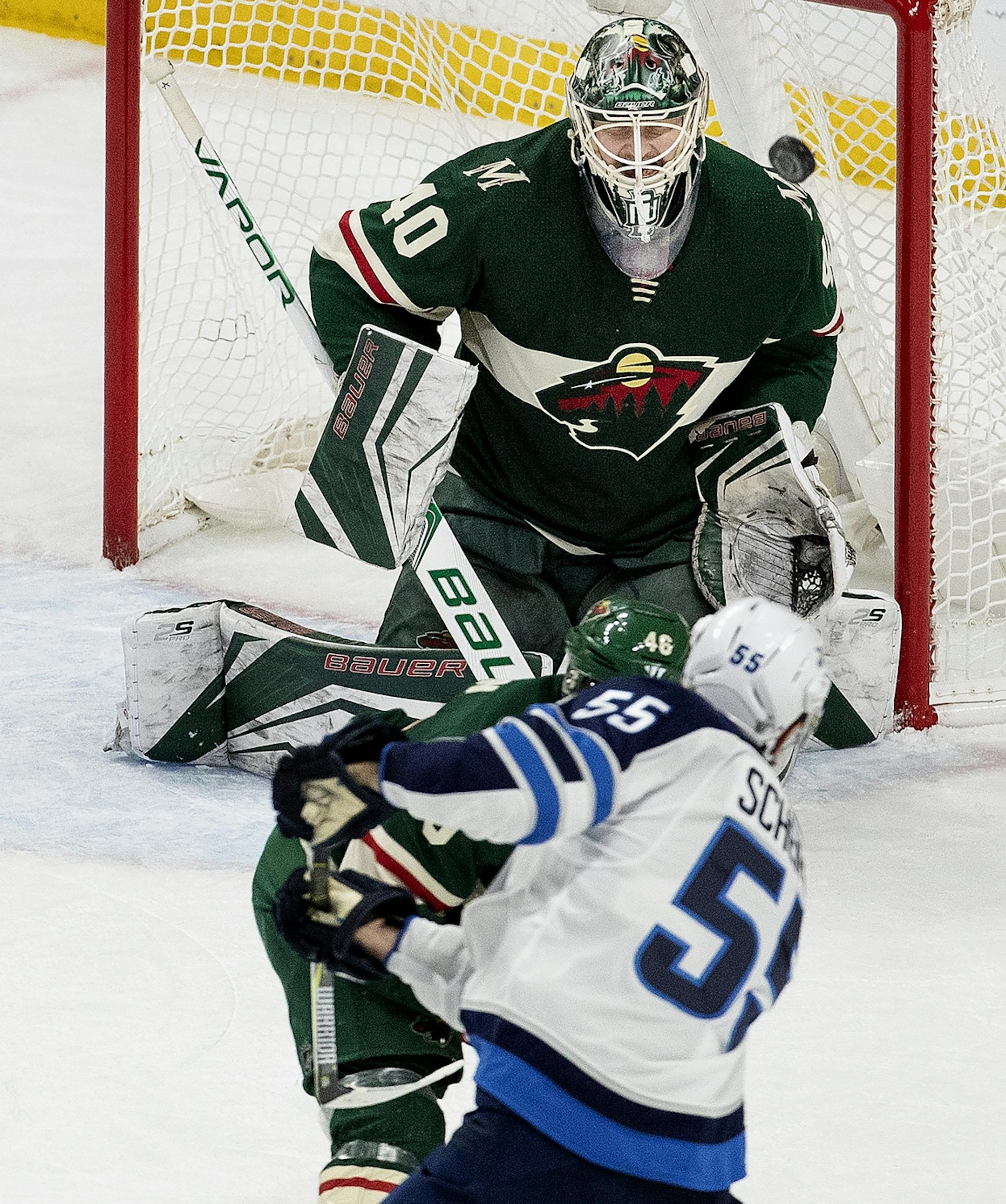 Minnesota Wild goalie Devan Dubnyk made a save in the second period.