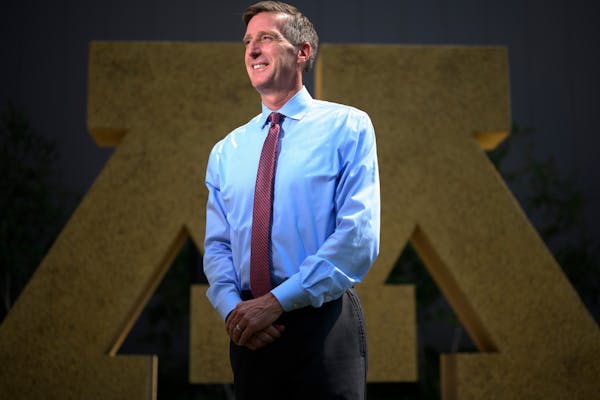 Gophers athletics director Mark Coyle stood for a portrait in the courtyard of the University of Minnesota Athletes Village on Wednesday, Aug. 25.