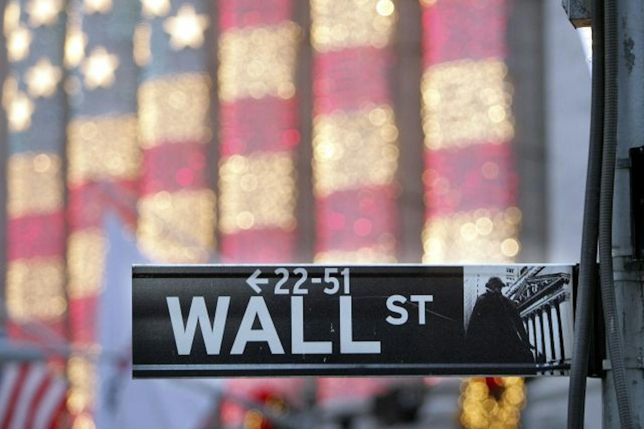 Wall Street sign is seen in front of the New York Stock Exchange.