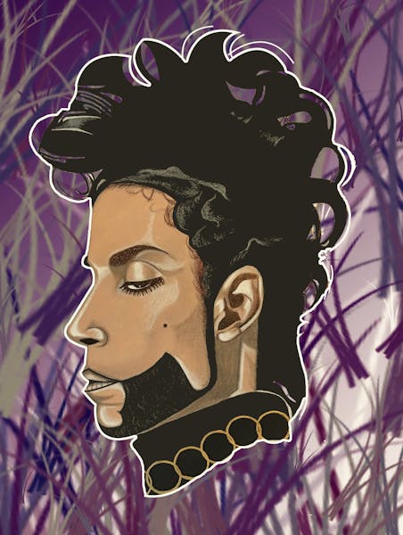 Juan Reed’s portrait of Prince was selected for display on a utility box in the Central neighborhood.