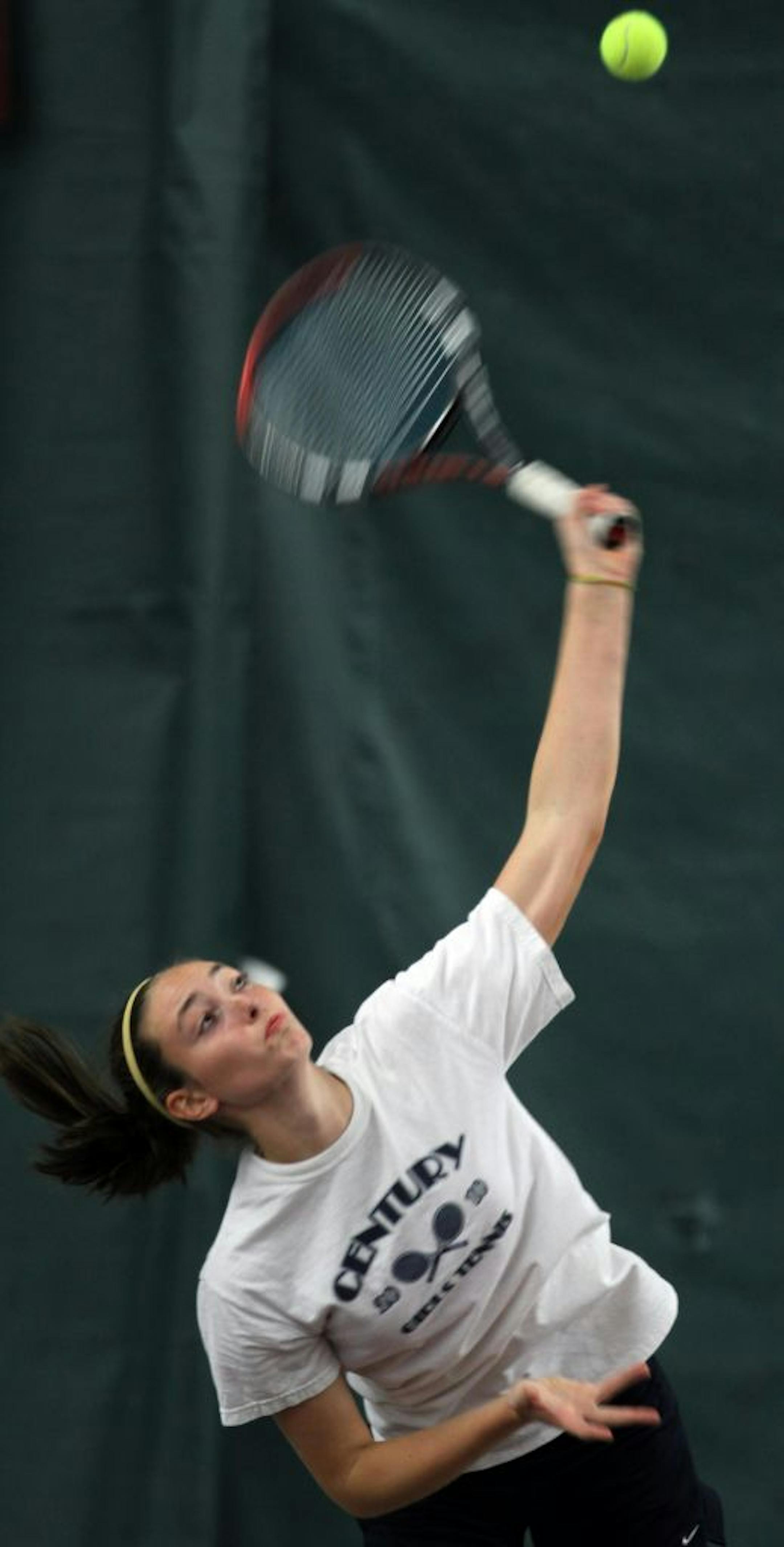 Class 2A Girls tennis Singles Tournament. Kelsey Frechette of Rochester Century served to Jessica Aney, also of Rochester Century in the girls singles championship.