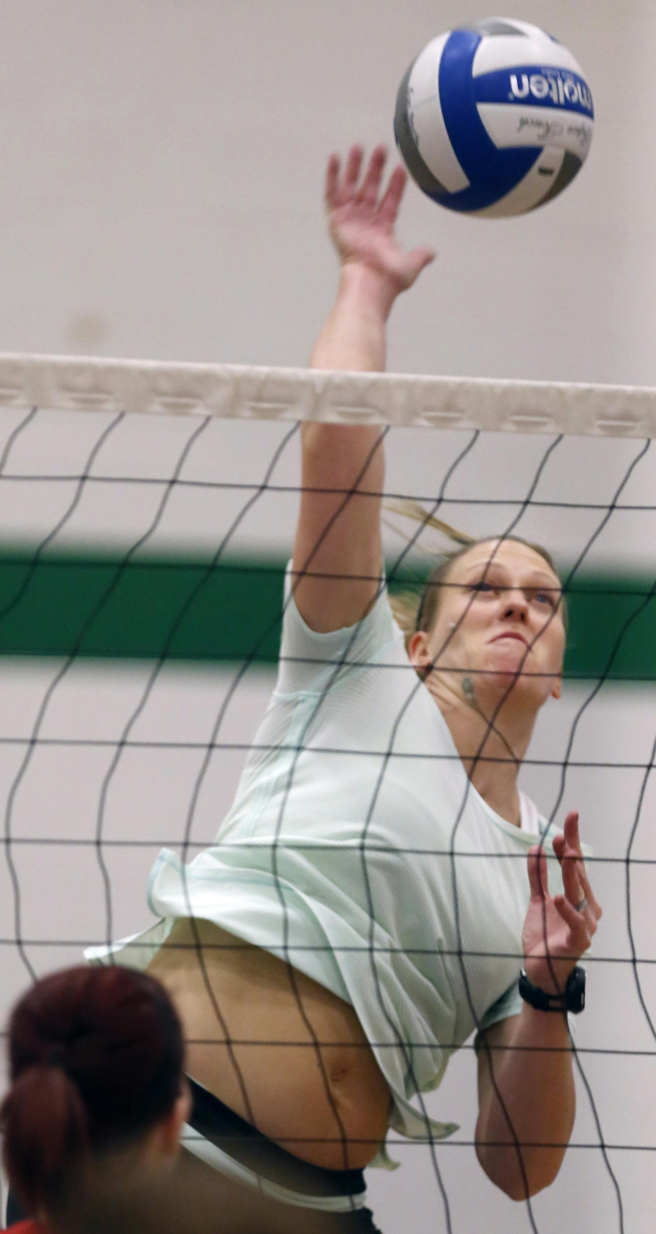In a game at Dakota Hills Middle School, Dr.Jewlia Wagner is Ob/gen physician who just gave birth to a daughter. She plays in an intramural volleyball for women. ]rtsong-taatarii@startribune.com
