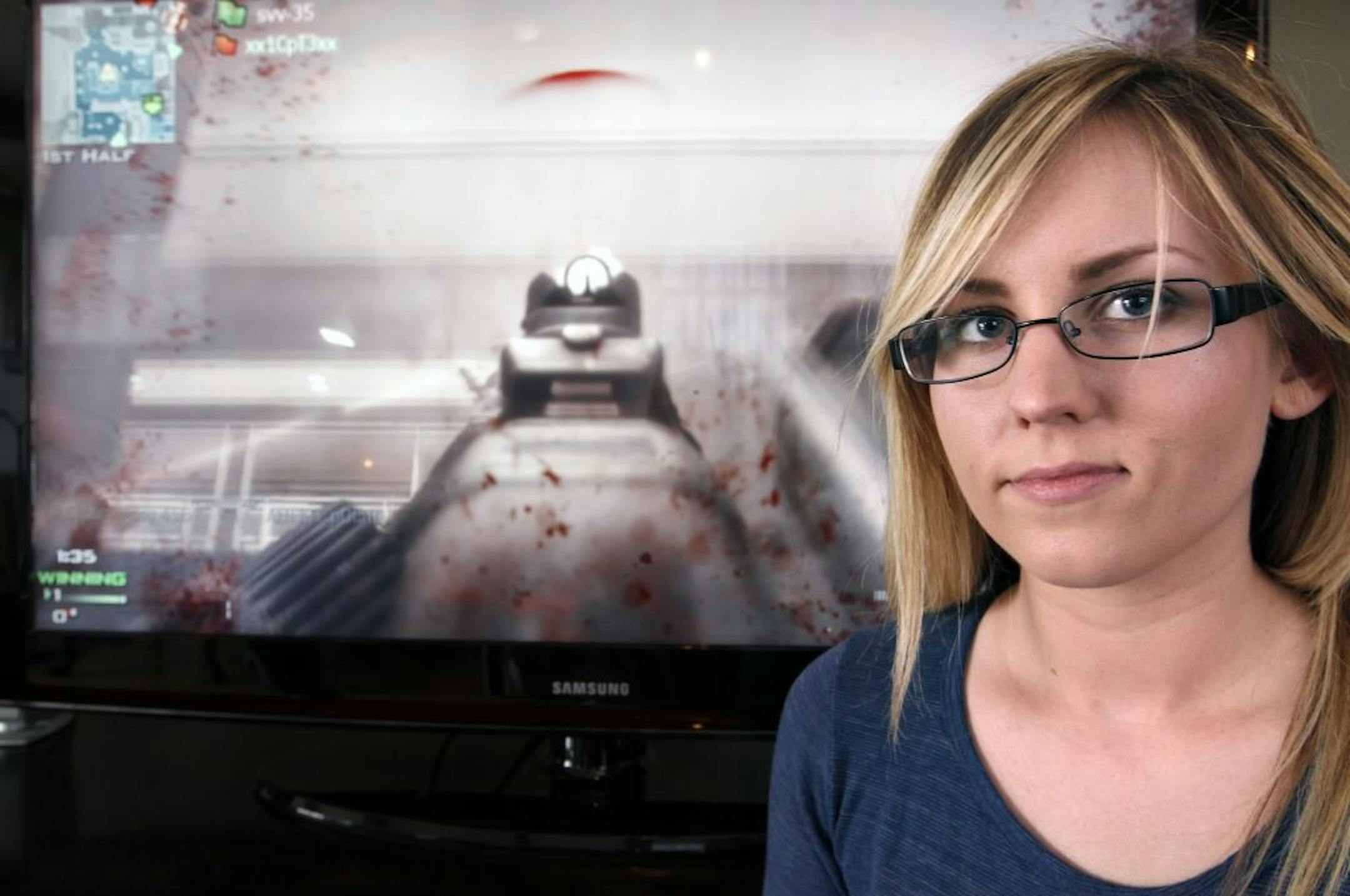 Carla Barnes plays online war games with folks from around the world. Her game of choice is "Call of Duty 3."