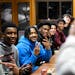 Gophers basketball players pose for a photo at an NIL meet-and-greet event with fans earlier this month at Williams Arena.