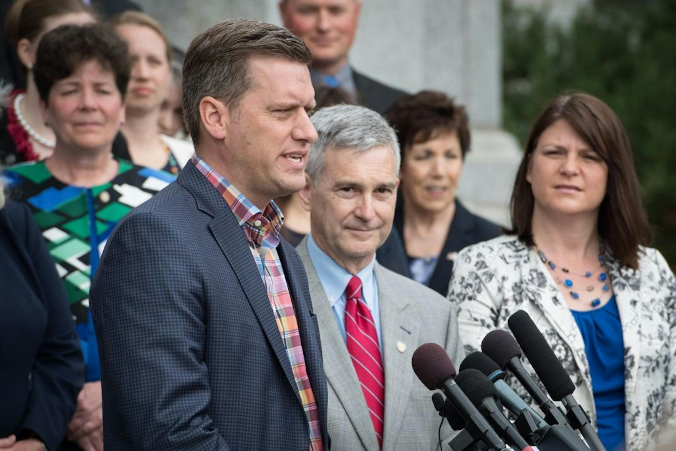 House Speaker Kurt Daudt, Senate Minority Leader David Hann and House Majority Leader Joyce Peppin answered questions from the media about the unfinished business of the session.