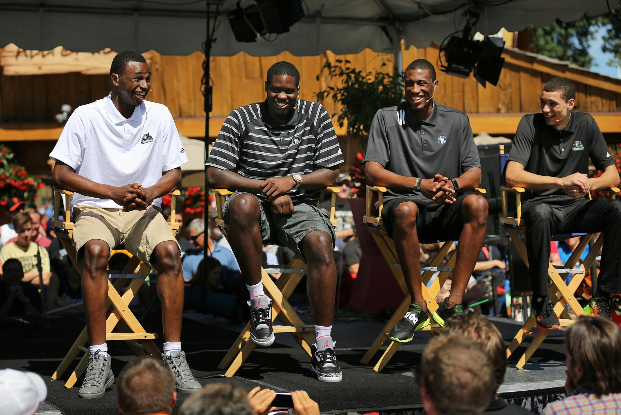 The Timberwolves introduced their new players , Andrew Wiggins, Anthony Bennett, Thaddeus Young, Zach LaVine at a Press conference at the State Fair. Here, ] BRIAN PETERSON ‚Ä¢ brian.peterson@startribune.com Falcon Heights, MN 08/26/14