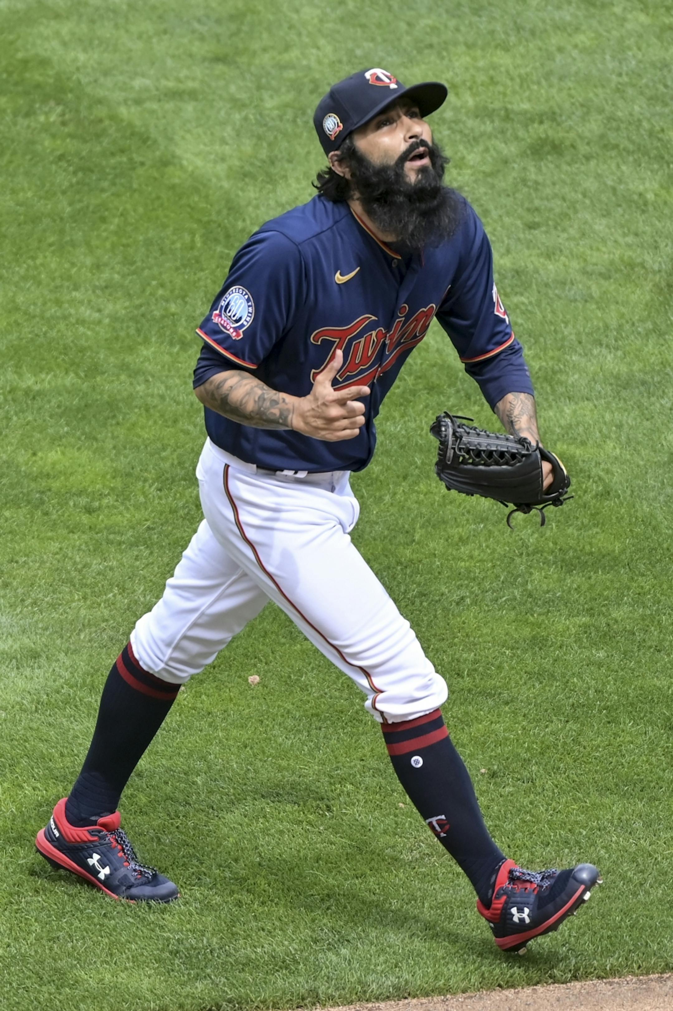 Minnesota Twins relief pitcher Sergio Romo (54) celebrated after his sixth inning outing, striking out two Royals.